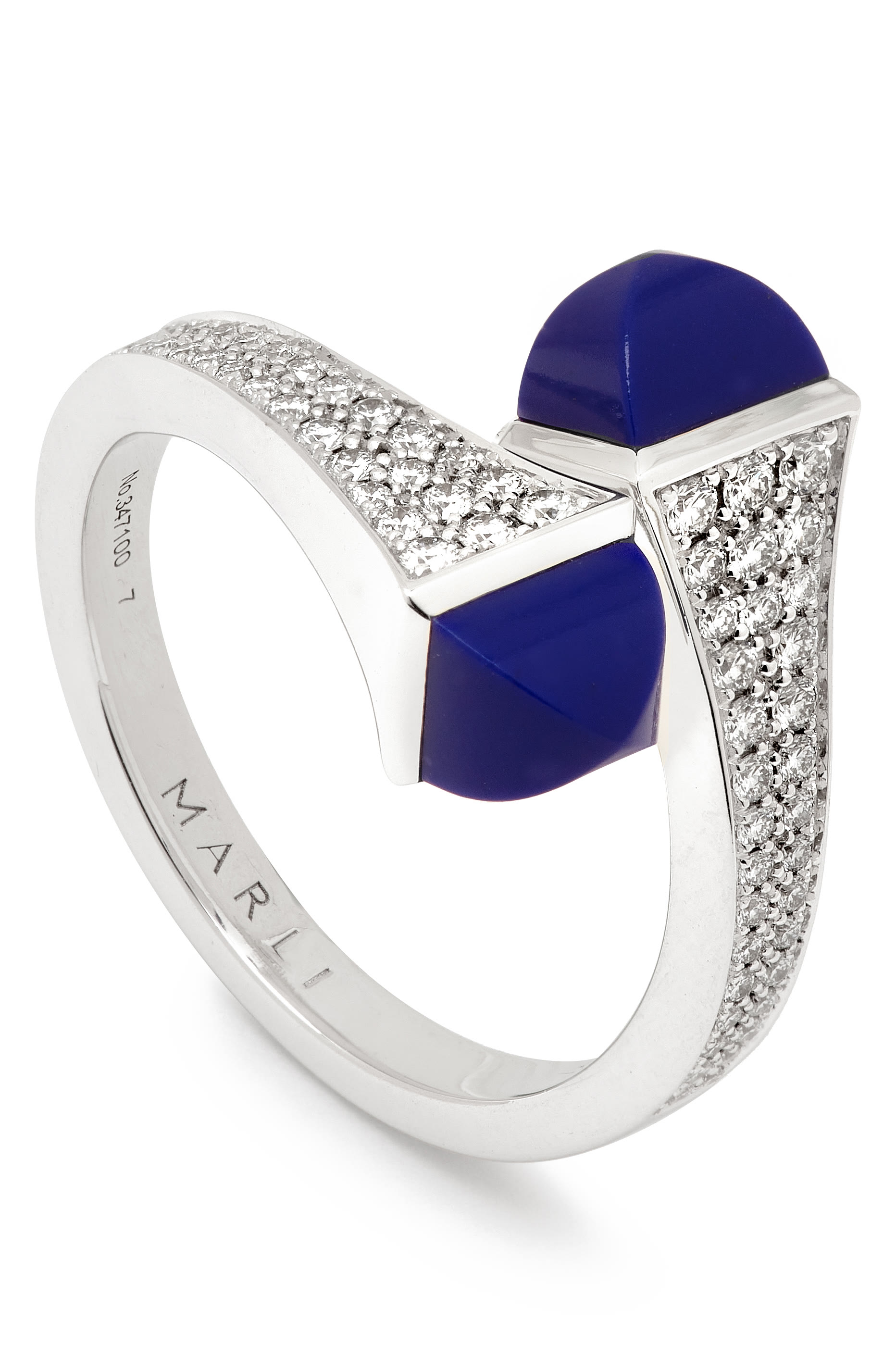 Cleo Midi Ring, 18k White Gold, Lapiz Lazuli  Diamonds