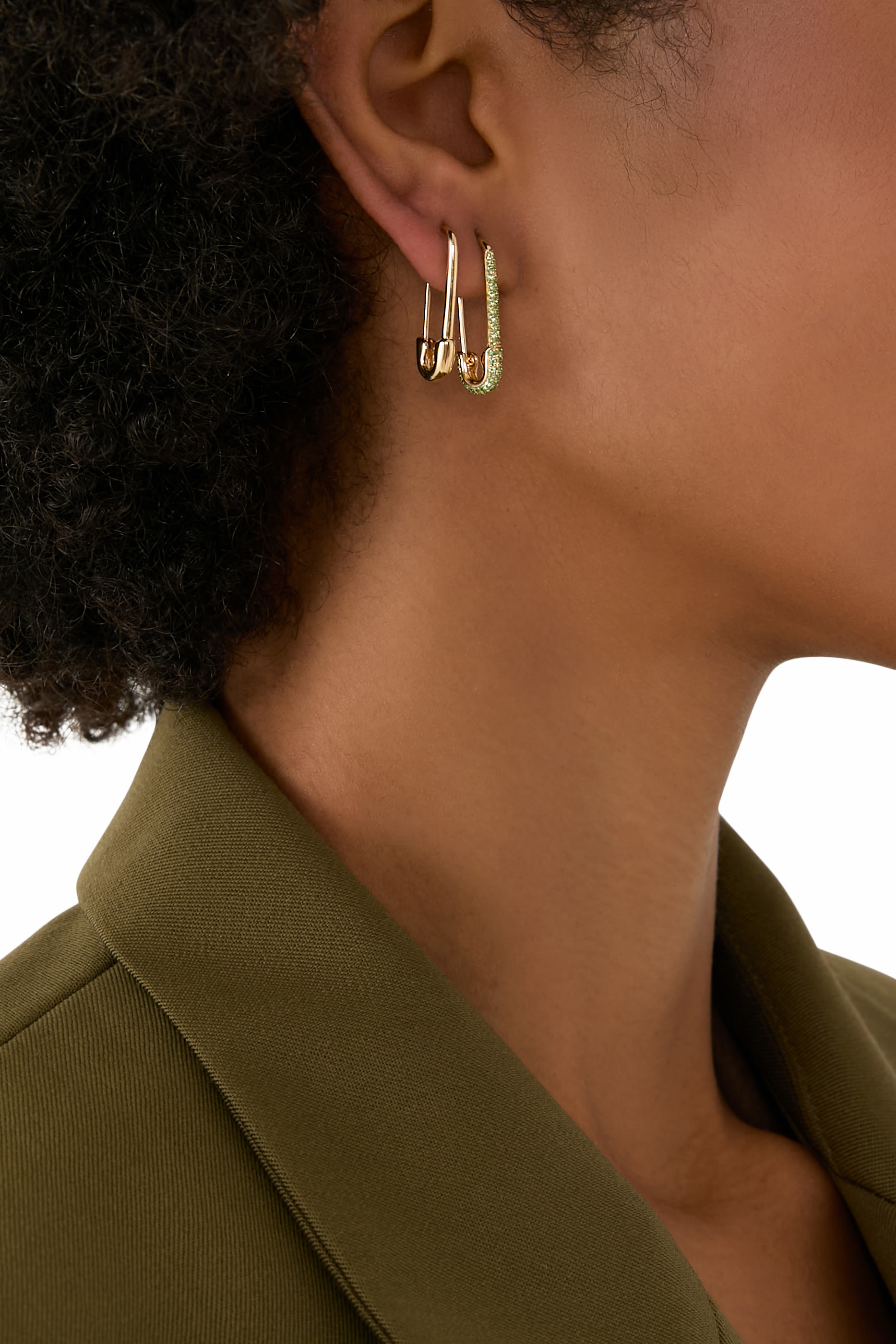 Tsavorite Safety Pin Earring, 18K Yellow Gold  Tsavorite 