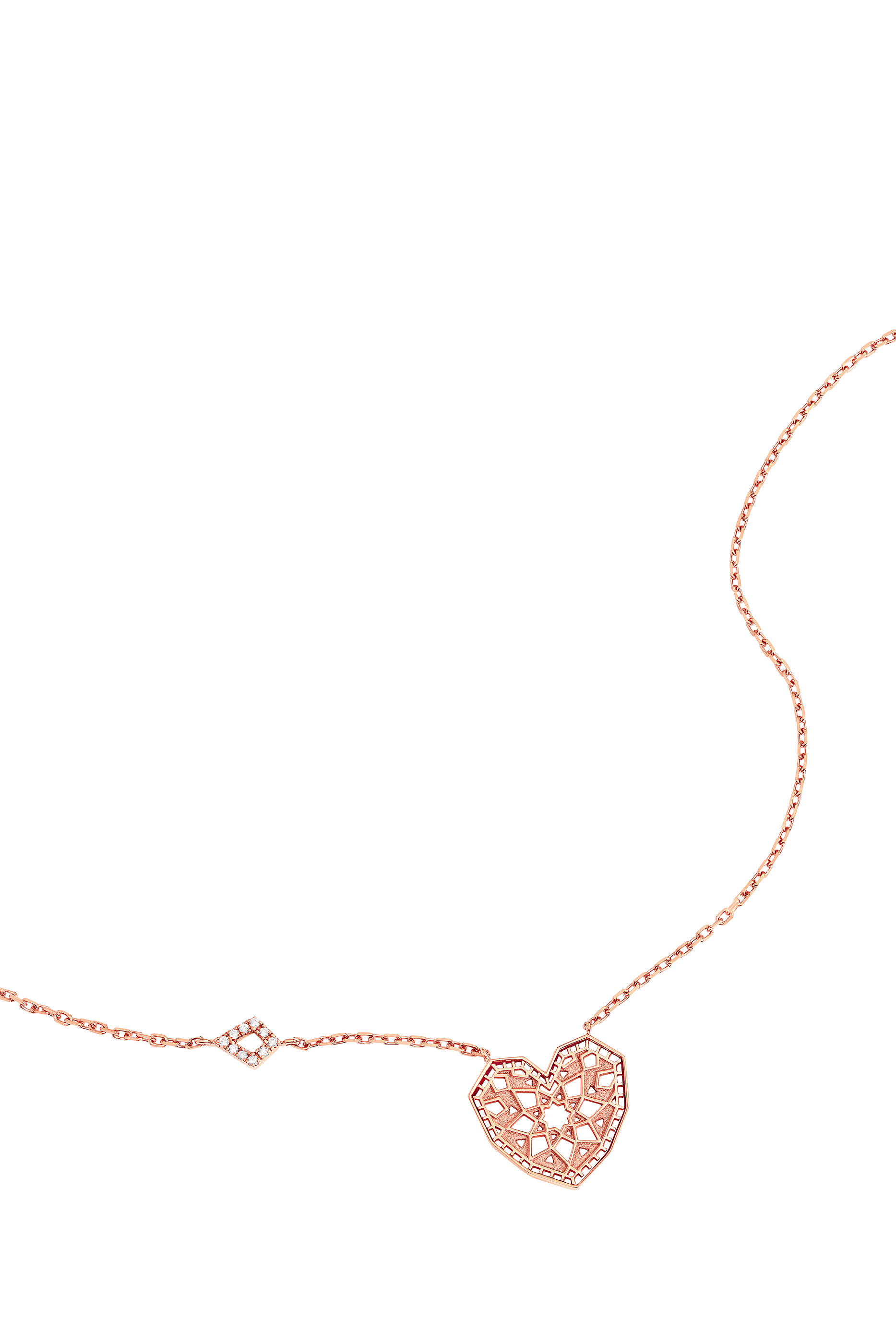  Qalb Turath Small Necklace,  18K Rose Gold with Diamonds  Mother of Pearl