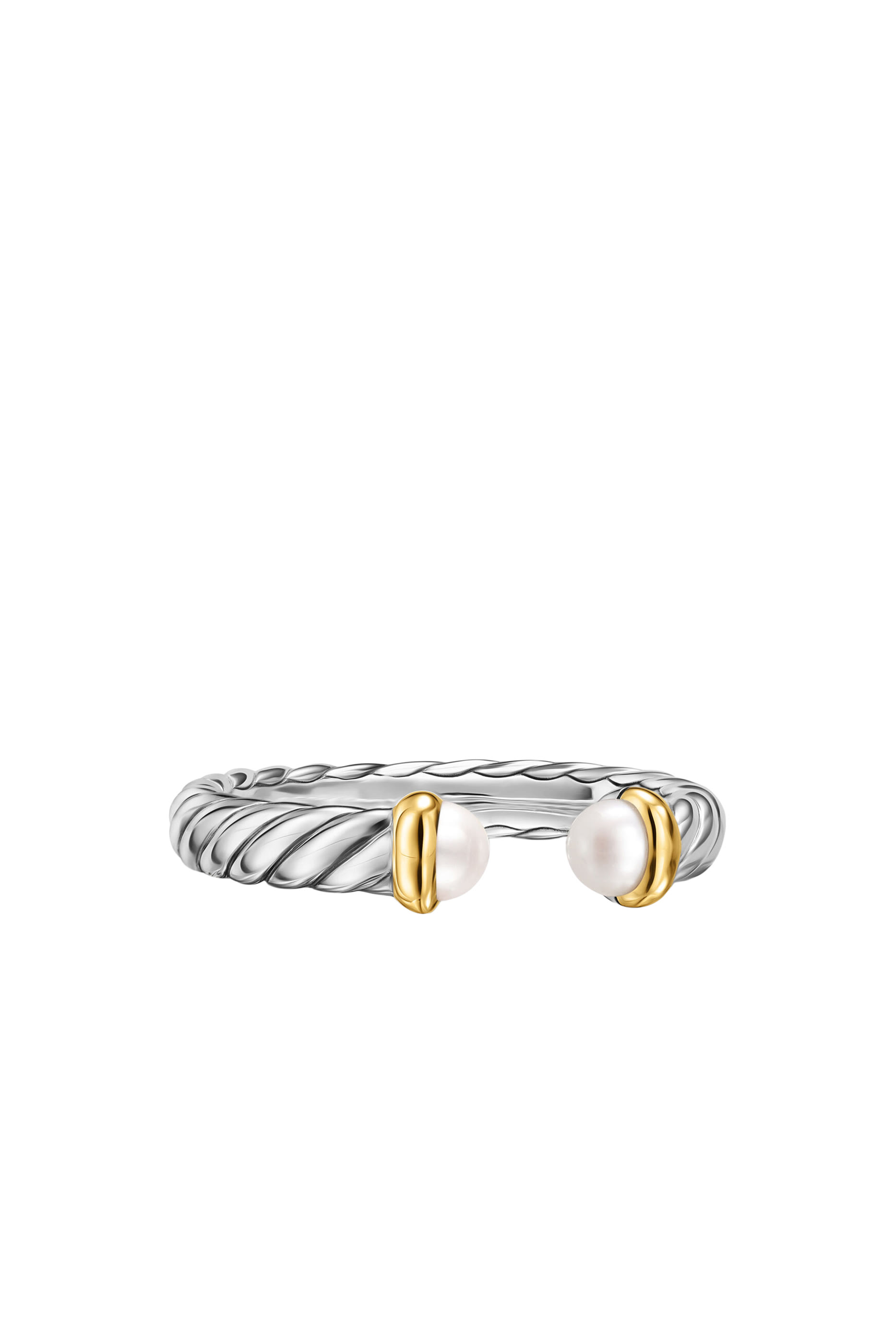 Petite Cable Open Ring, Sterling Silver with 14K Yellow Gold  Pearls
