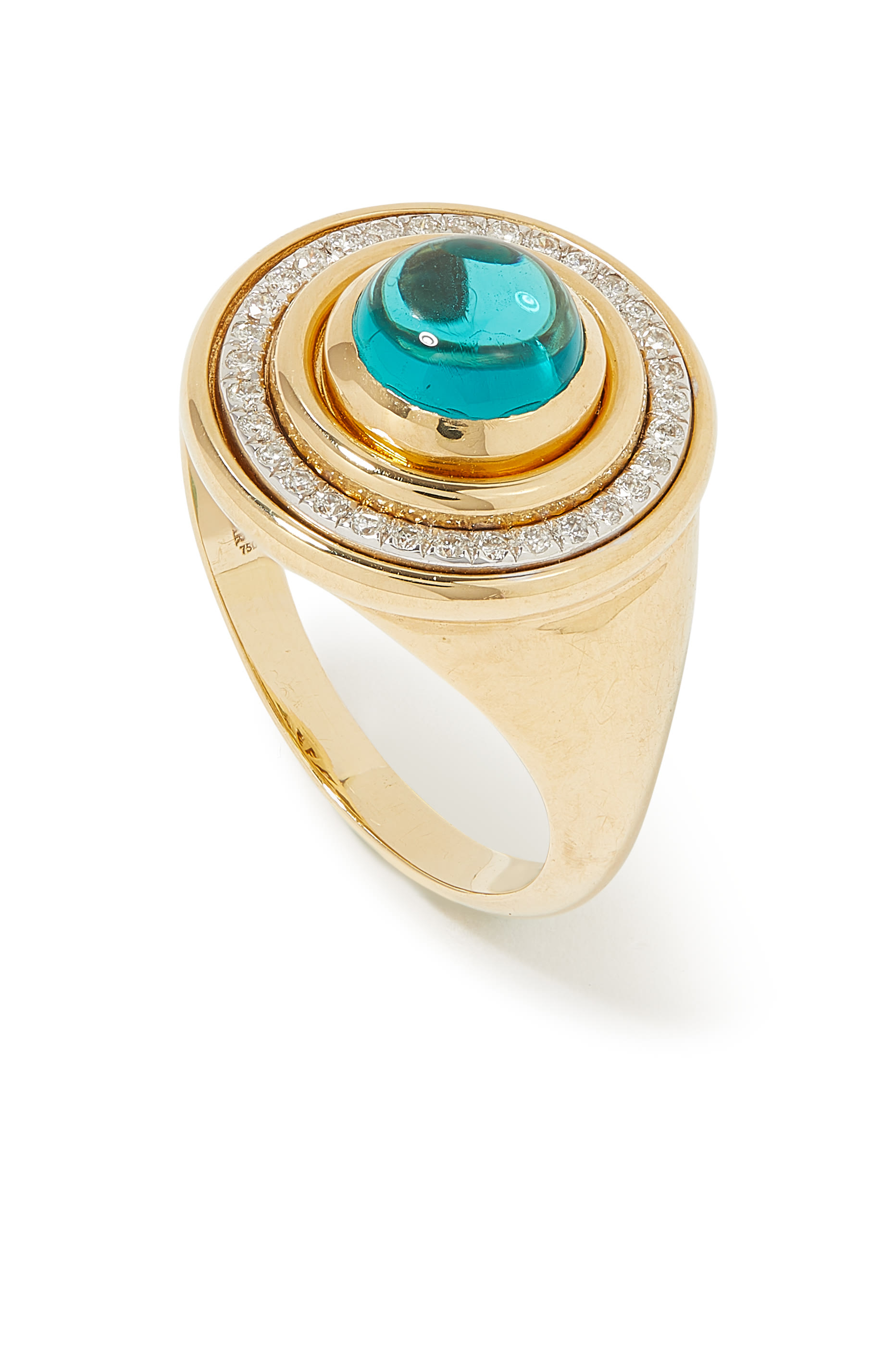 Mimette Pinky Ring, 18K Yellow Gold with Diamonds  Green Topaz