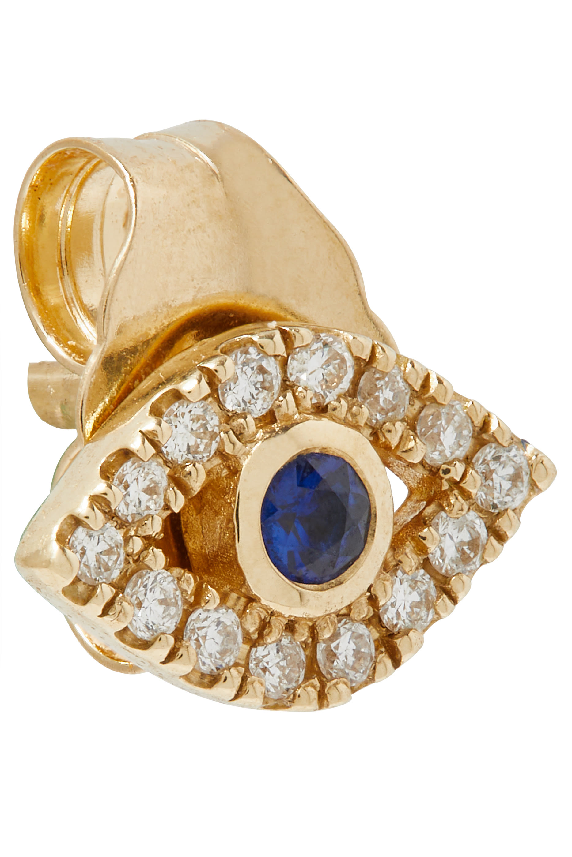 Mini Bezel Evil Eye Single Stud Earring, 14k Yellow Gold, Diamonds  Lapis Lazuli