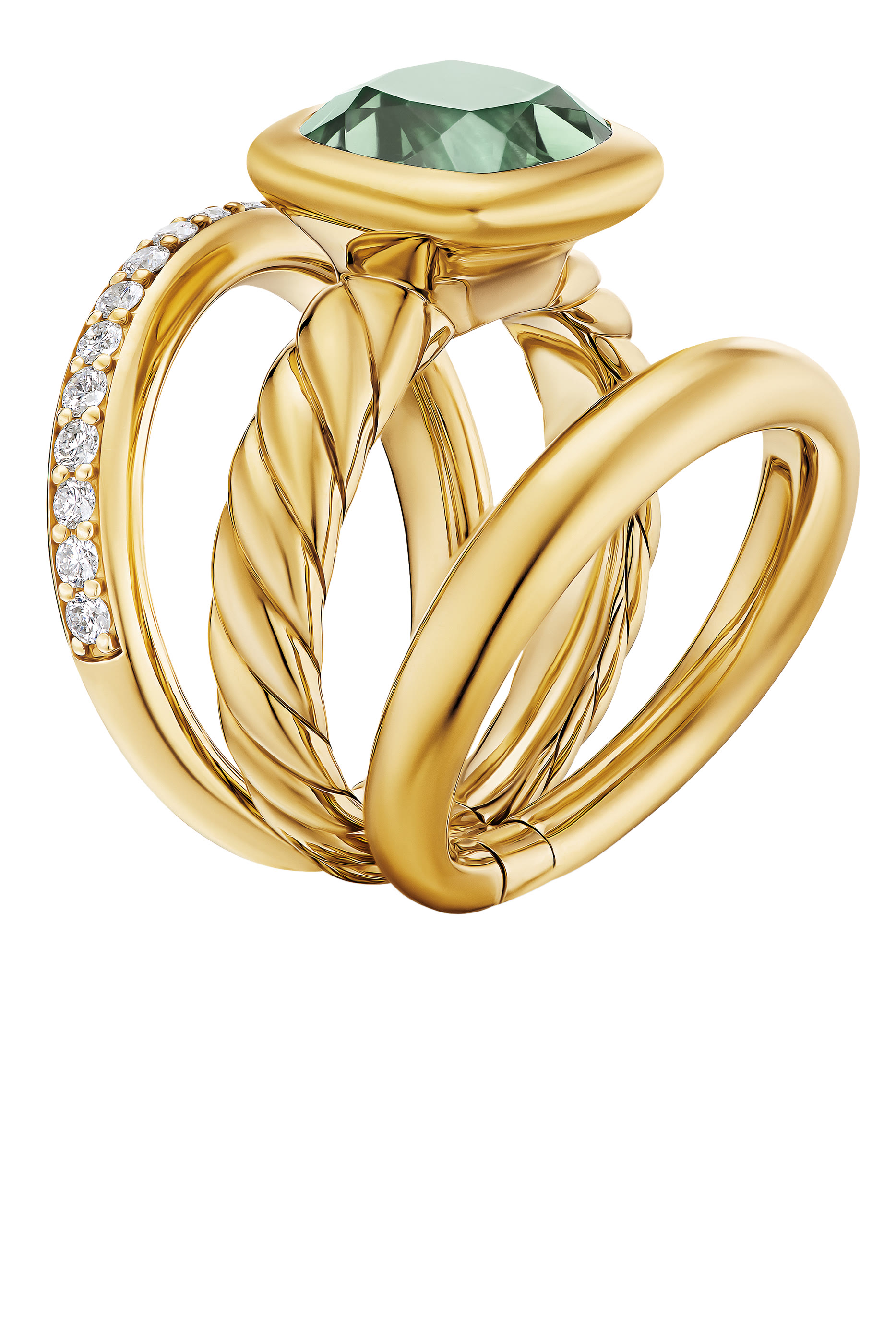DY Mercer&reg; Three Row Stone Ring, 18K Yellow Gold with Prasiolite and Diamonds