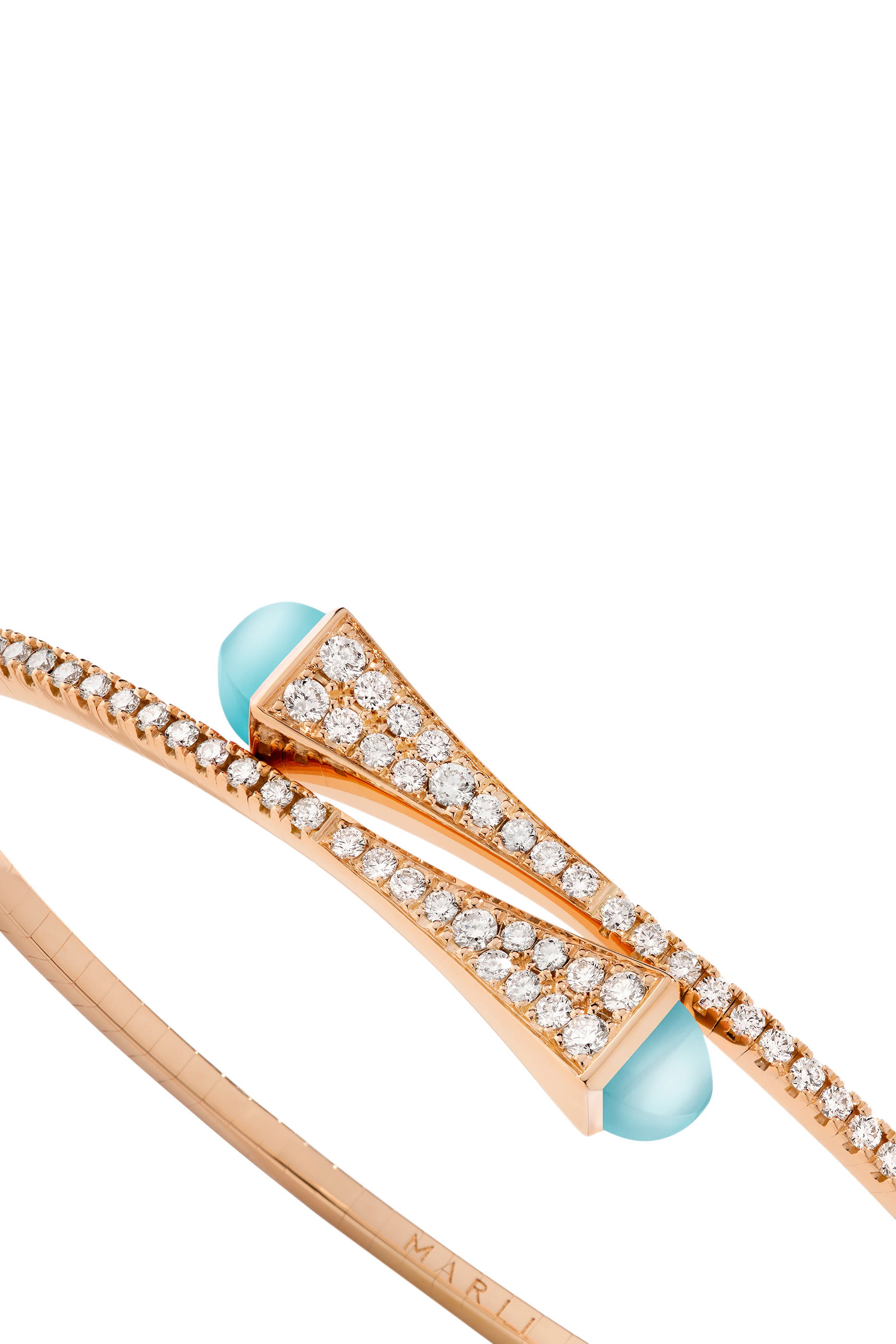 Cleo Slim Bangle, 18k Rose Gold with Blue Chalcedony  Diamonds