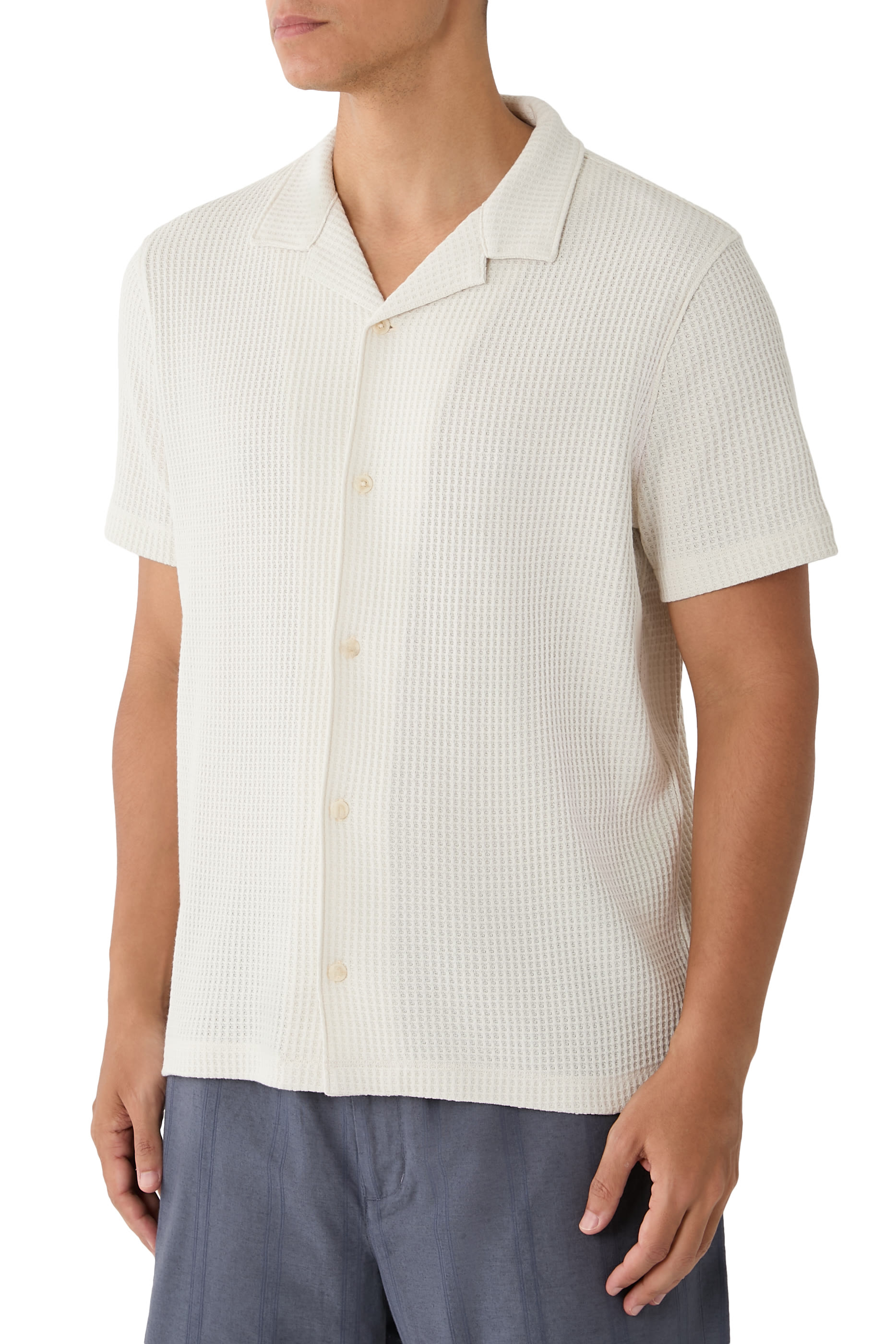 Macro-Waffle Cotton-Blend Cabana Shirt