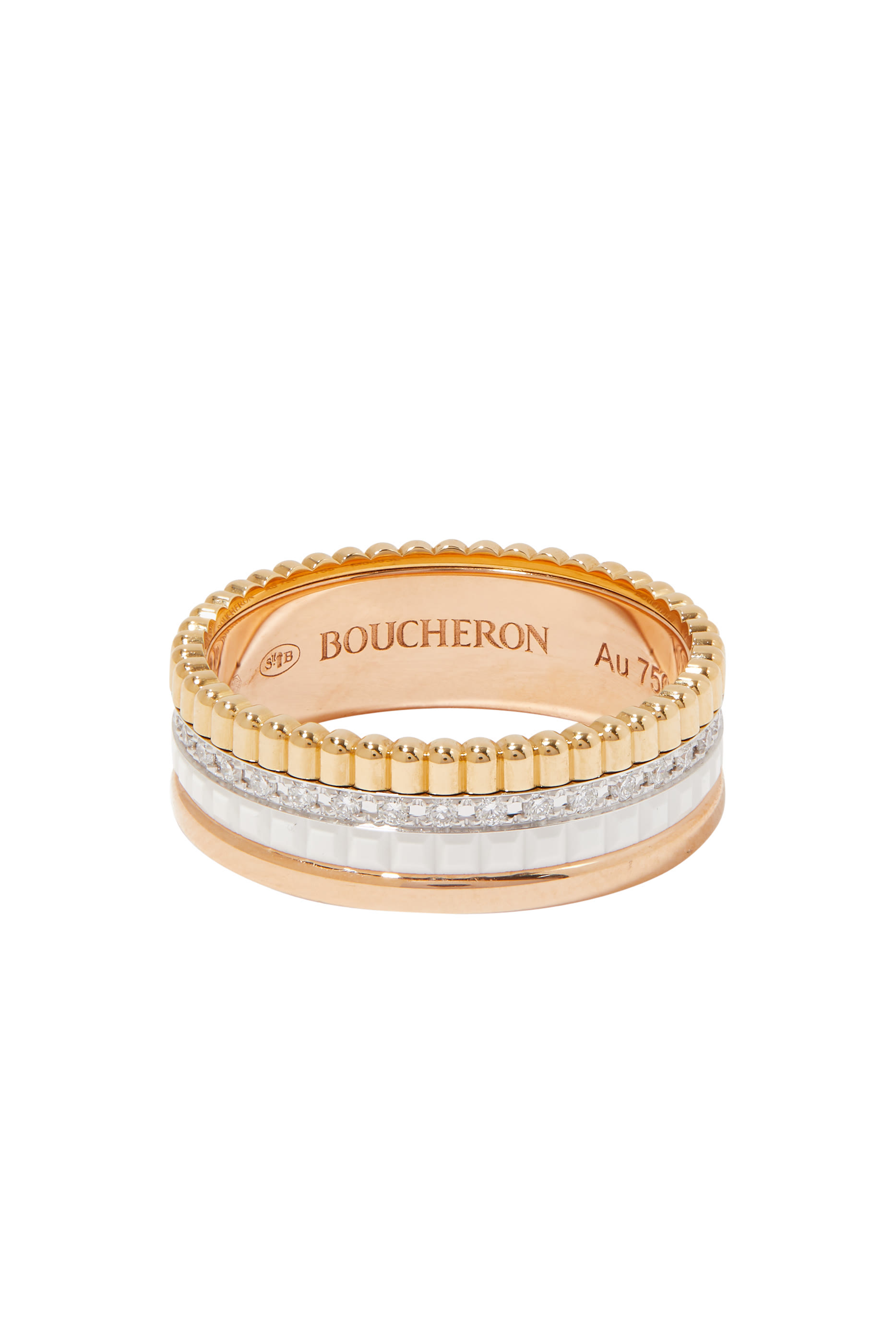 Quatre White Edition Small Ring, Paved With Diamonds, 18K Mix Gold And White Hyceram