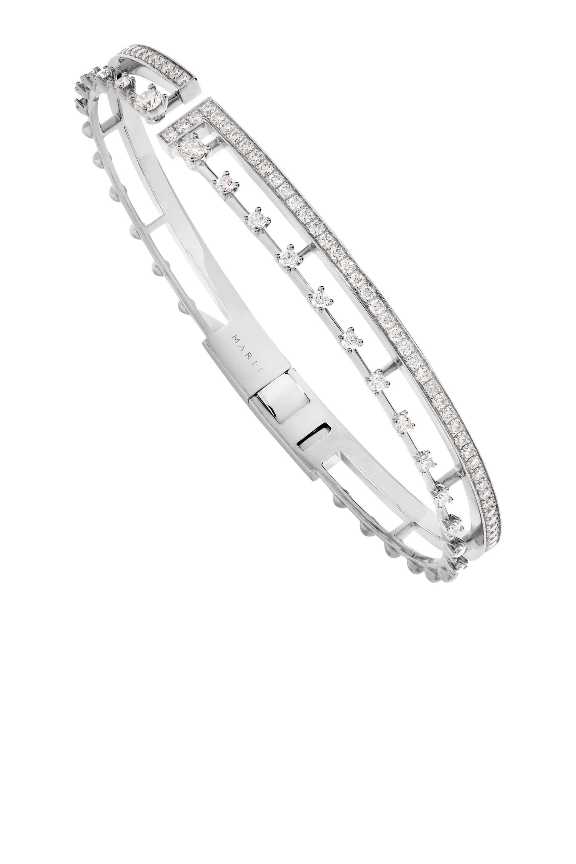 Avenues Open Hinged Bracelet, 18k White Gold  Diamonds