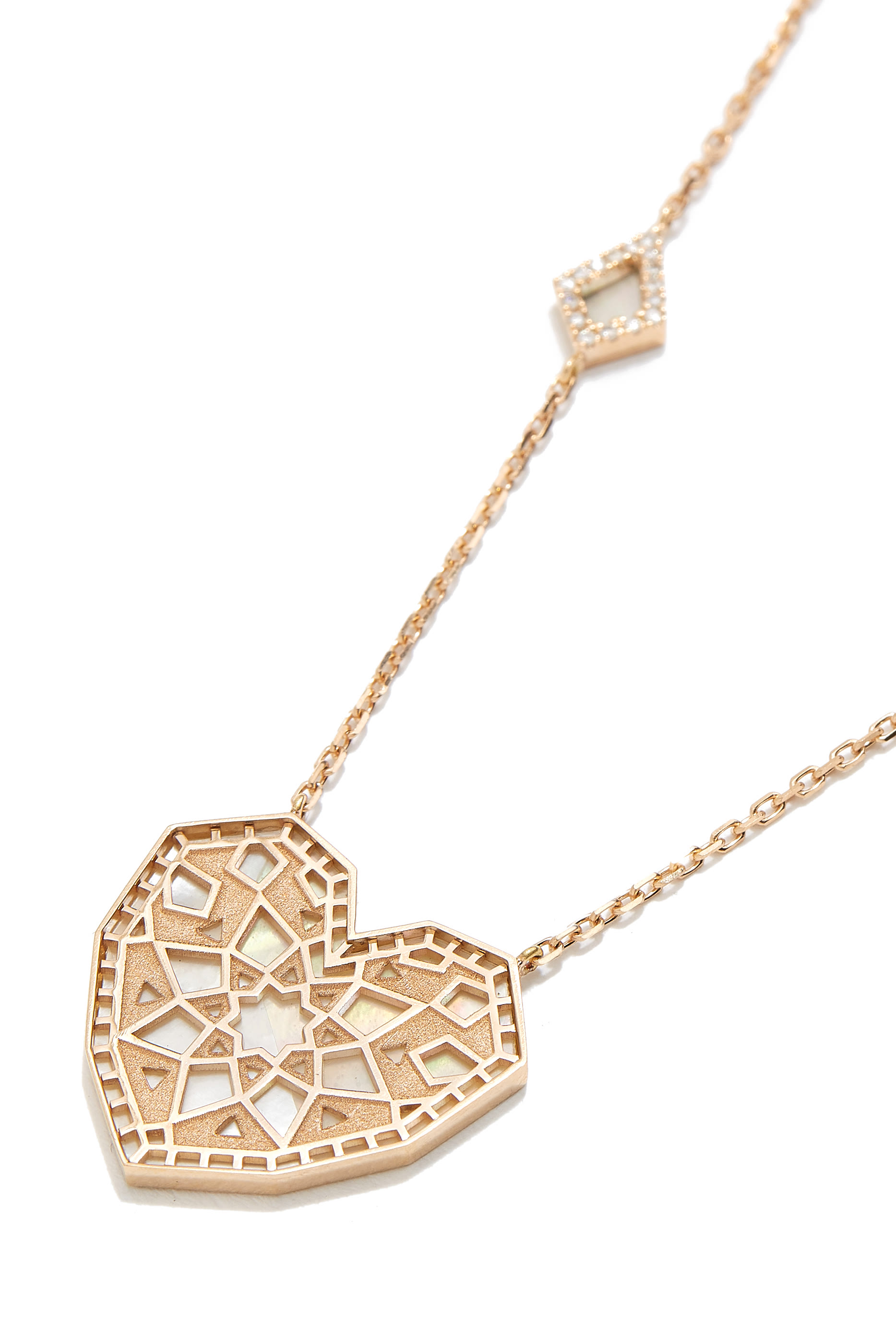 Qalb Turath Large Necklace, 18k Pink Gold  Mother-of-Pearl, Diamonds