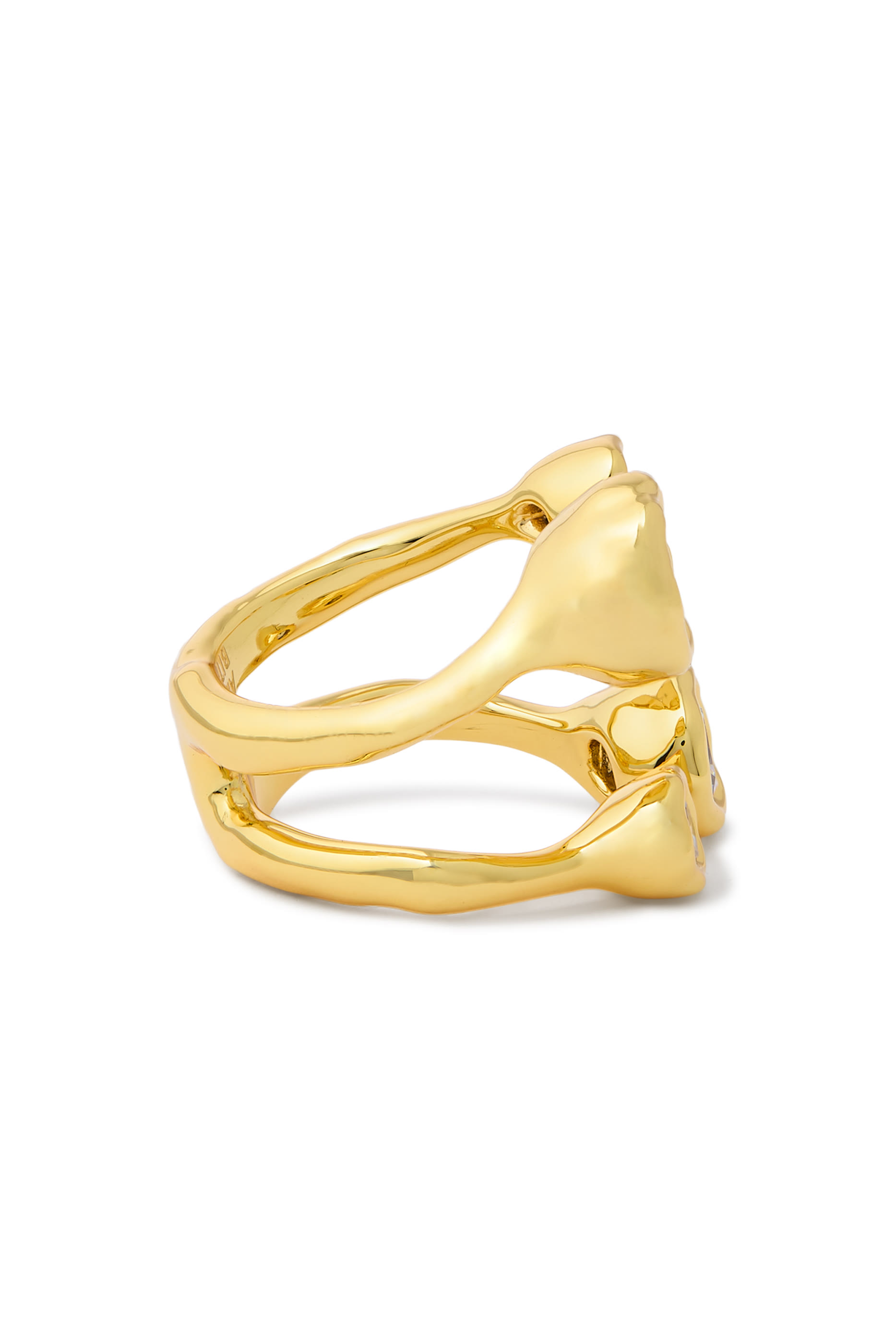 Asterales Open Ring, 14k Gold Plated Brass  Cubic Zirconia