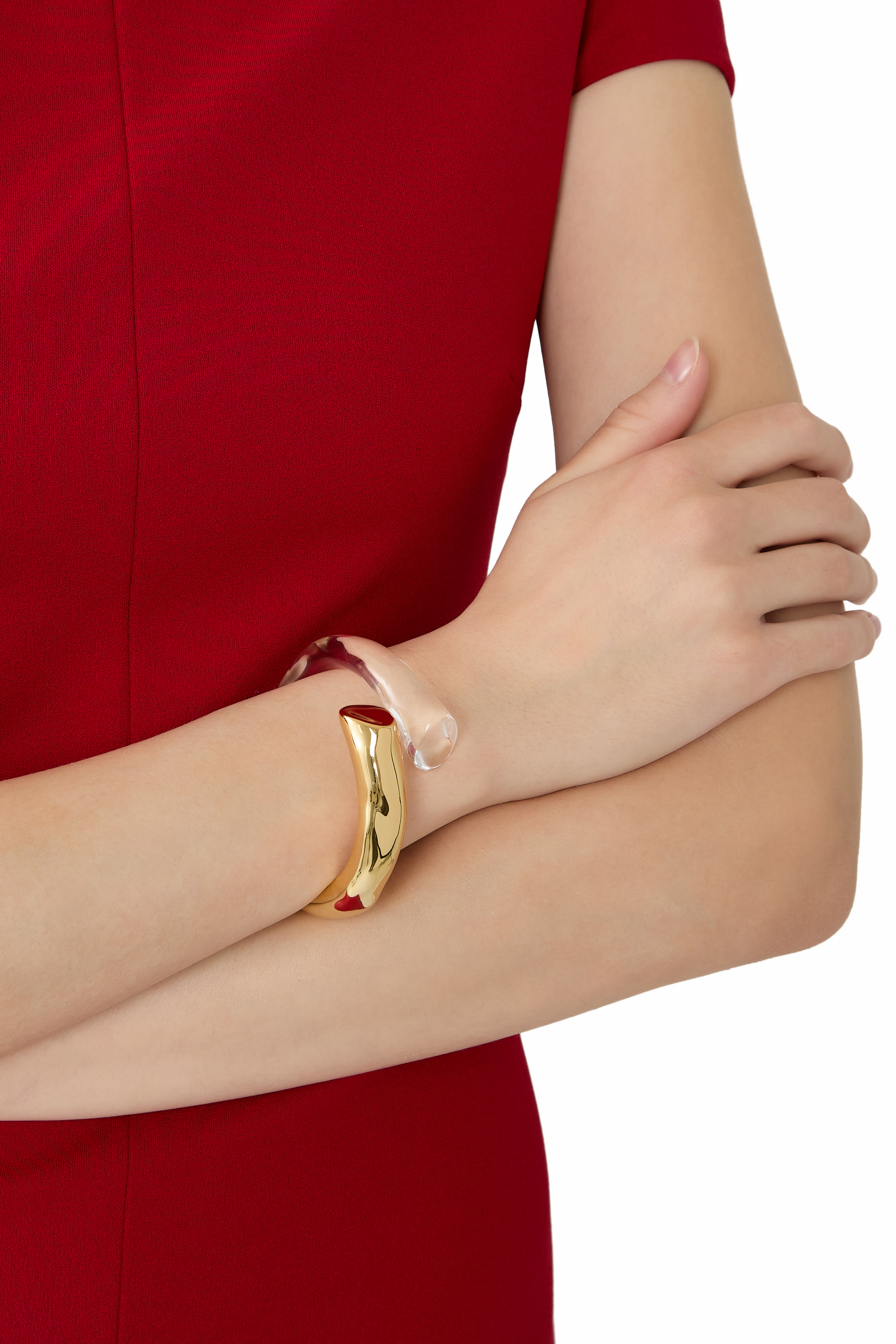 Liquid Lucite Bypass Hinge Bracelet, 14k Gold Plated Brass  Lucite