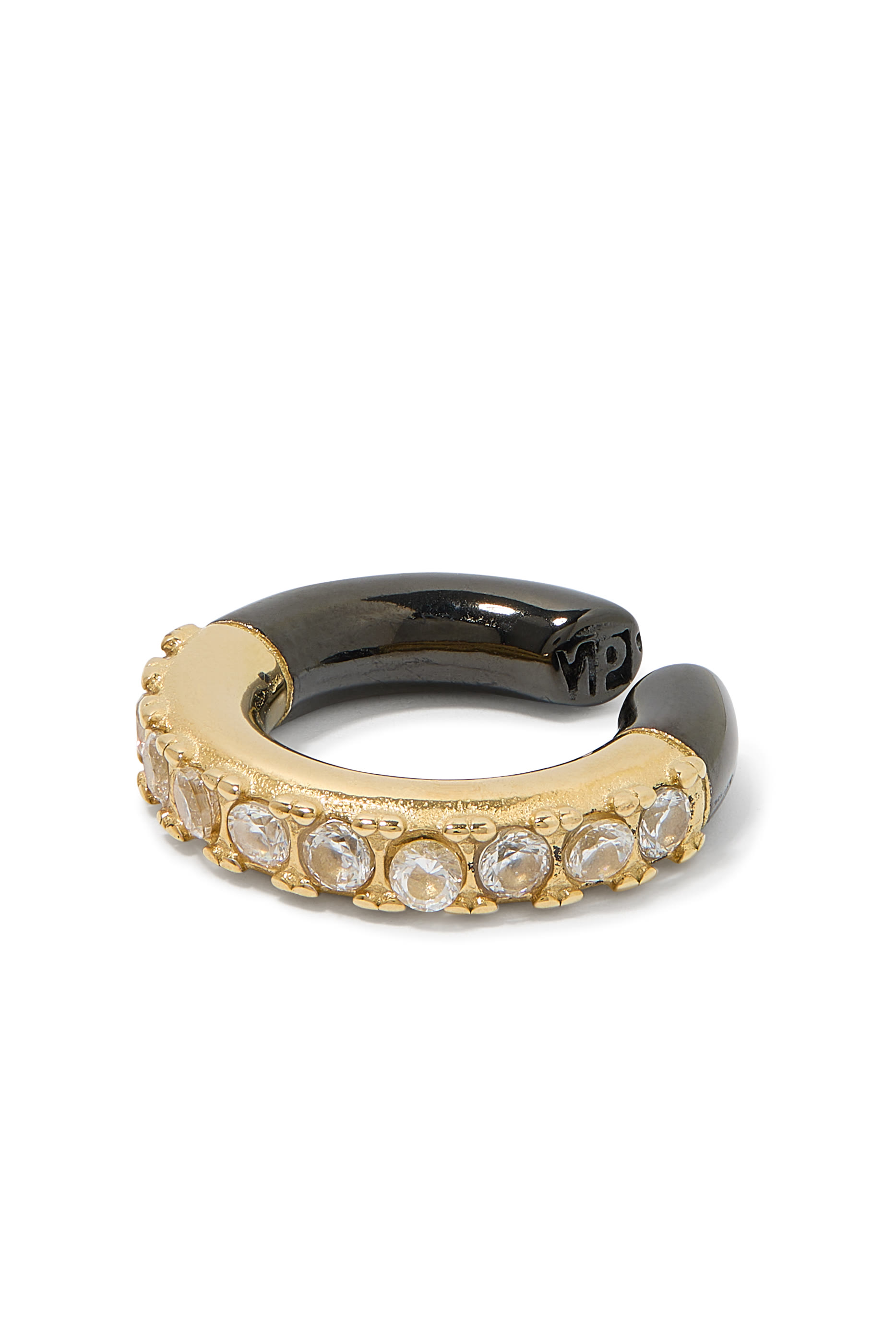 Two-Tone Round Single Ear Cuff,  Silver-Plated Stainless Steel  Zirconium Oxides