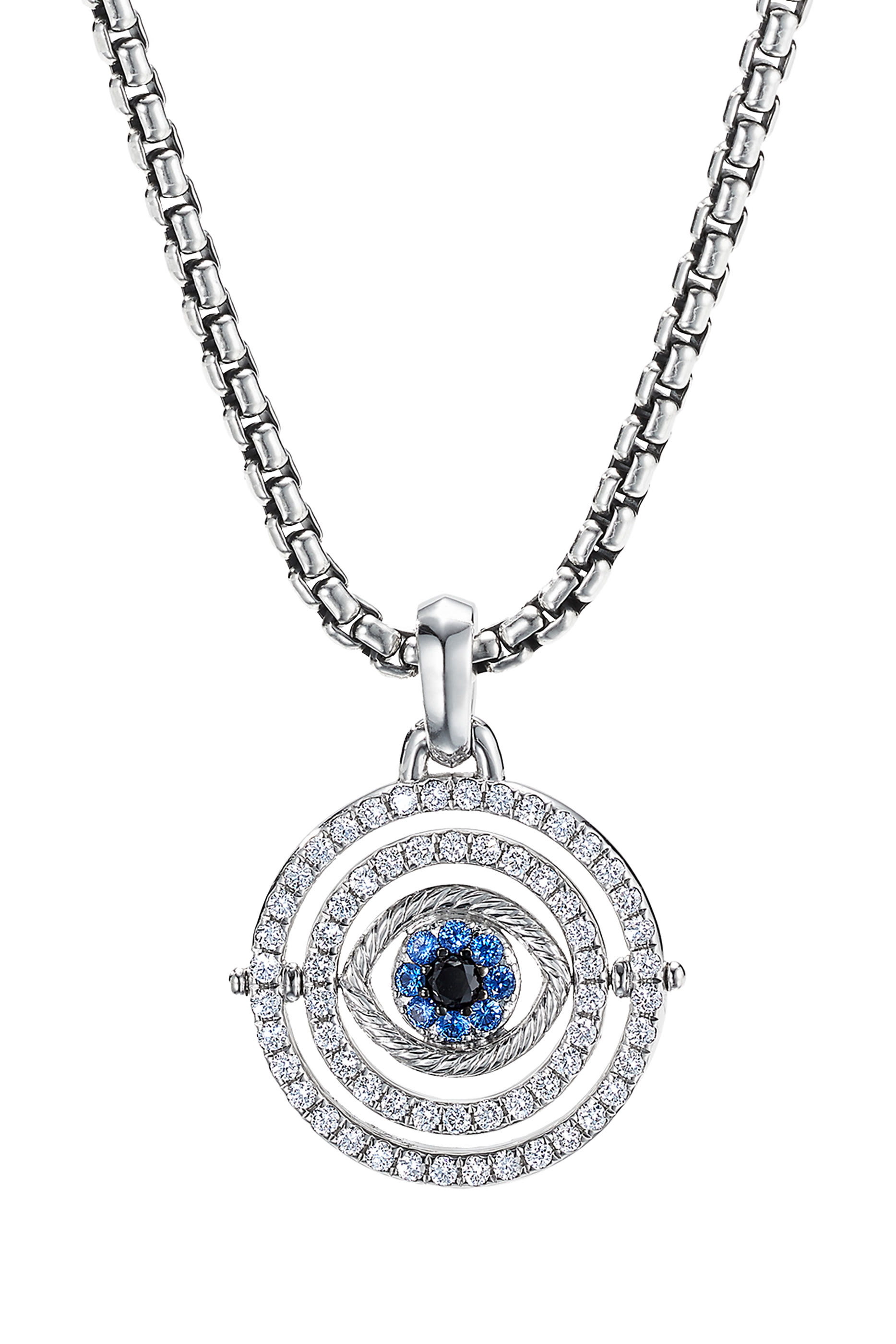 Evil Eye Mobile Amulet, 18K White Gold with Diamonds  Blue Sapphire