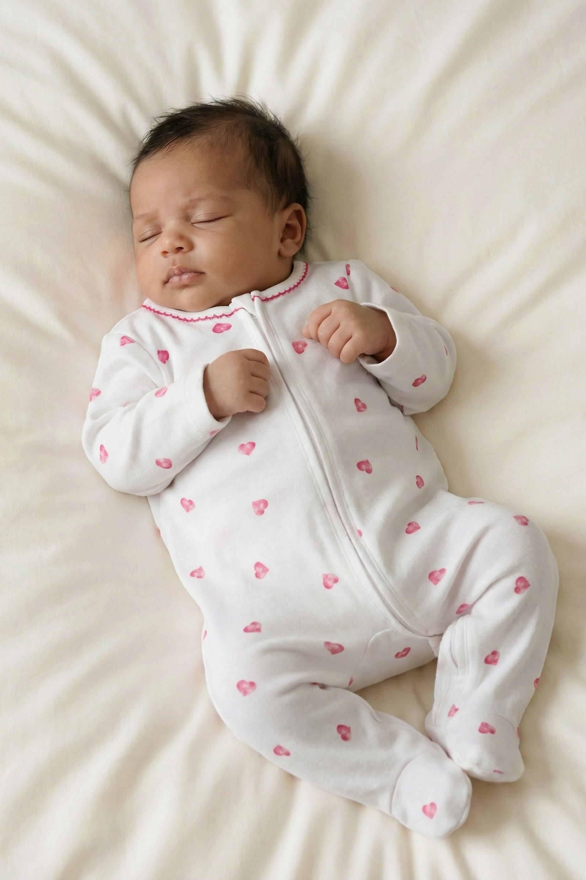 Kids Pink Heart Print Sleepsuit with Trim
