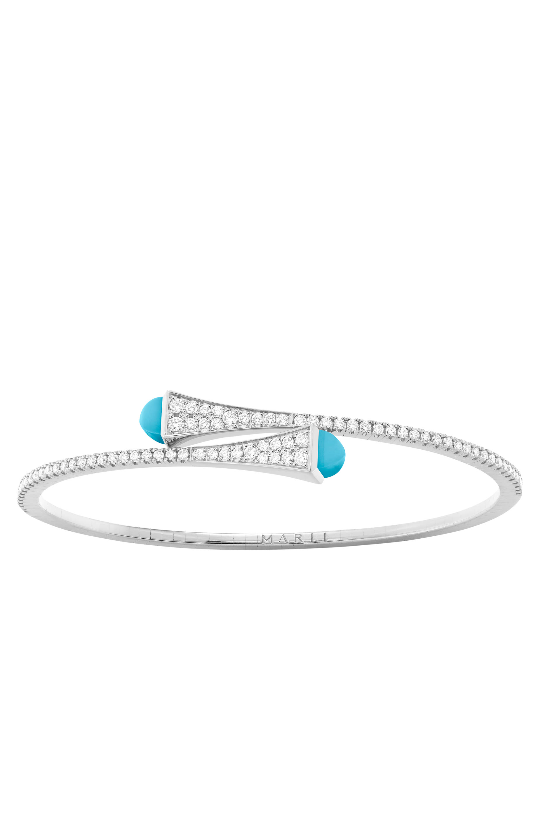 Cleo Slim Bangle, 18k White Gold with Turquoise  Diamonds