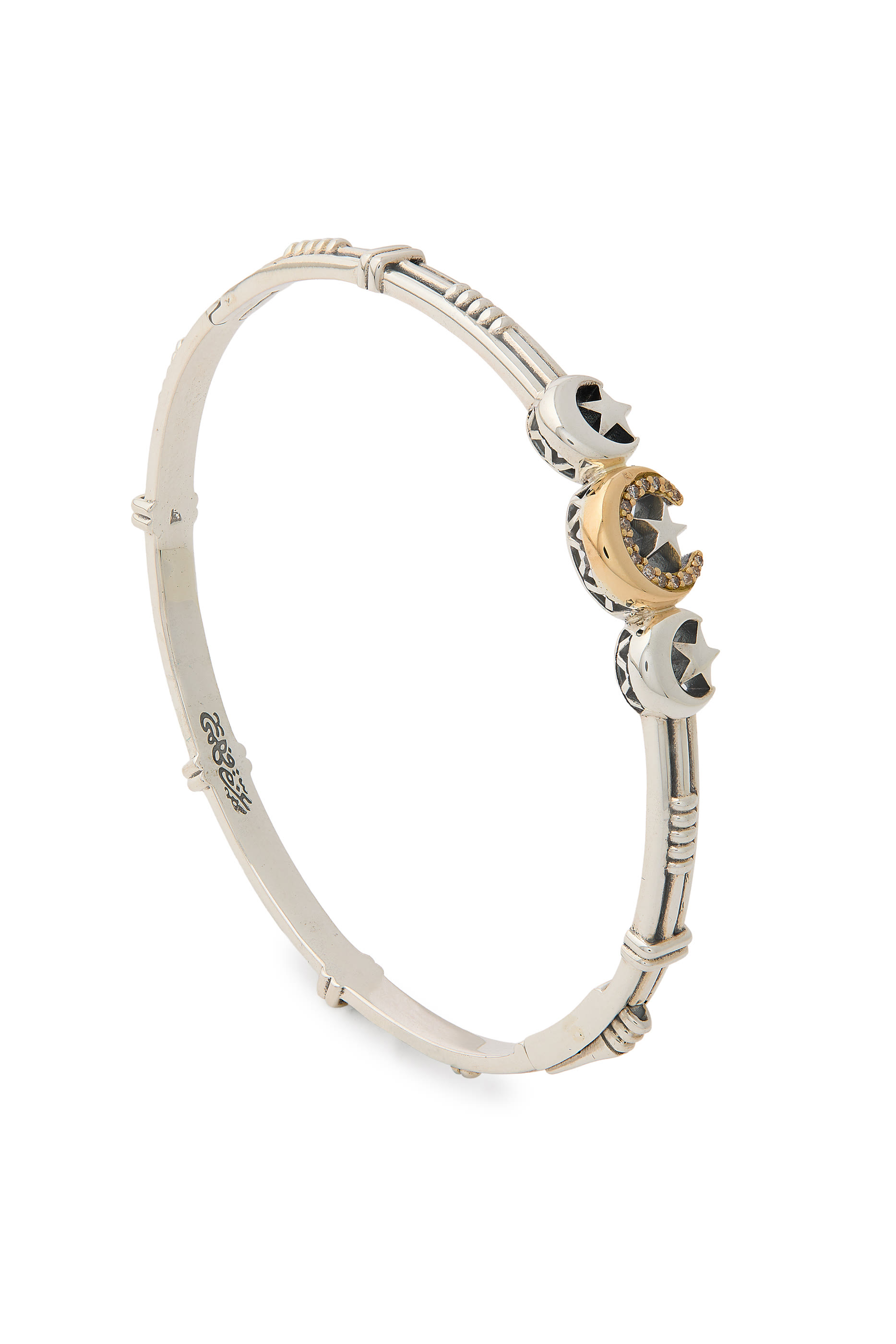 Star  Crescent Bangle, 18K Gold and Sterling Silver