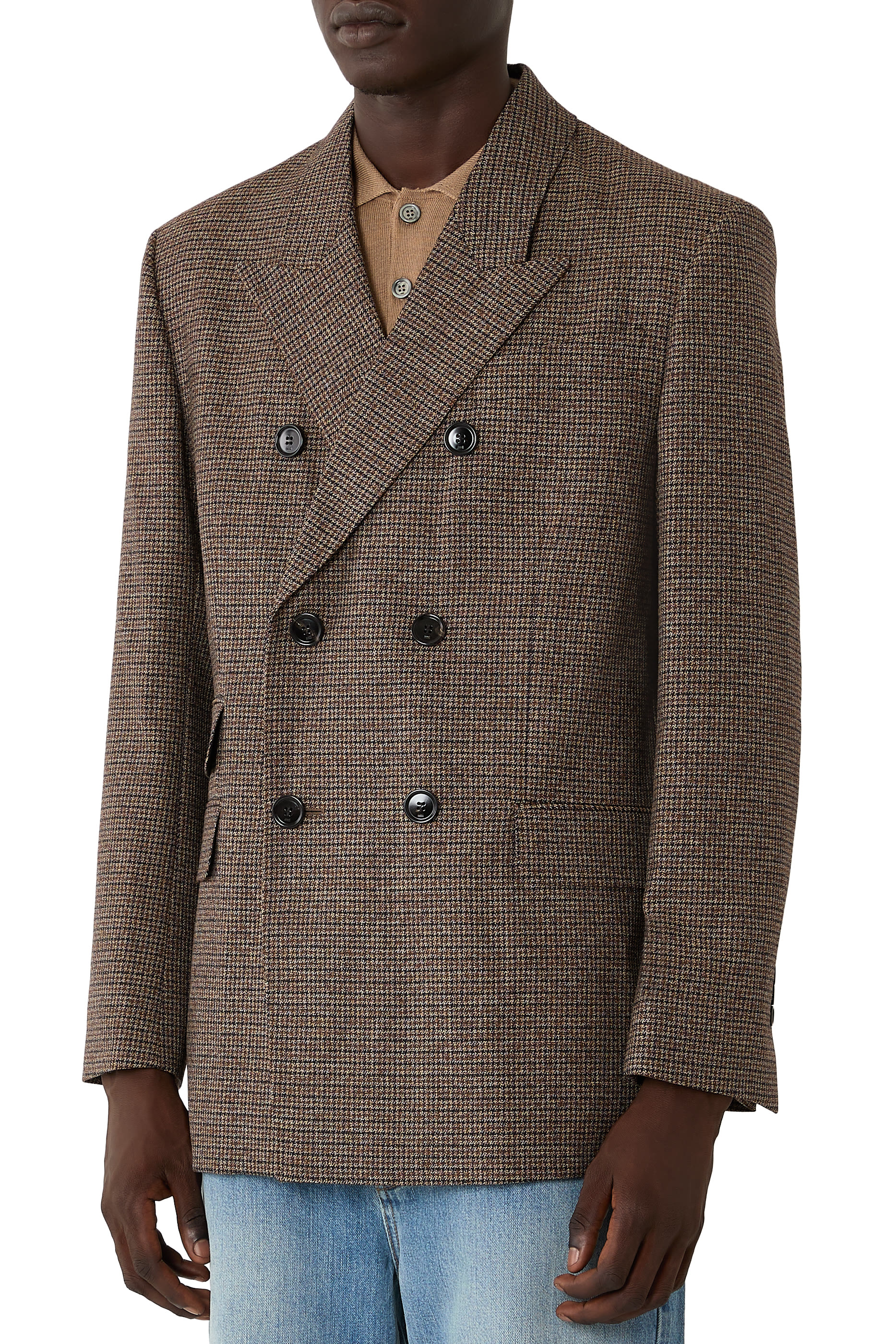Double-Breasted Houndstooth Wool Blazer
