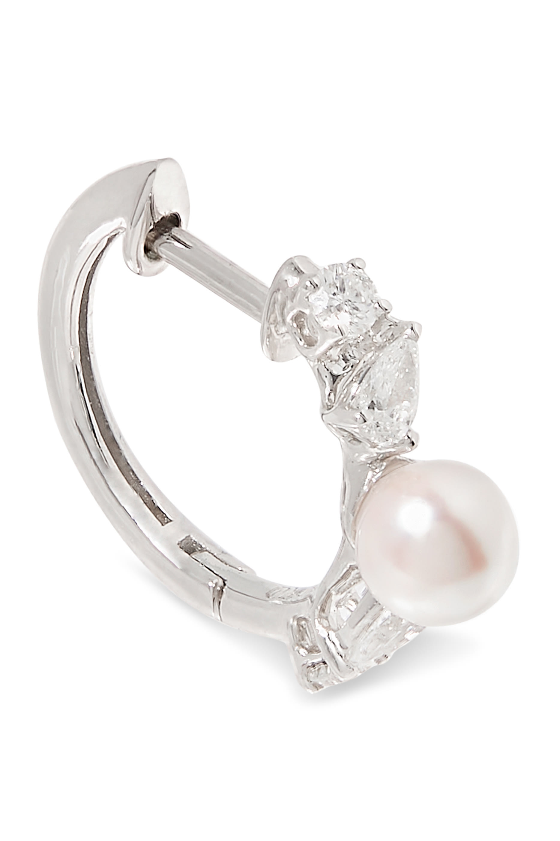 Glitz Hoop Earrings, 18k White Gold  Akoya Pearls, Diamonds