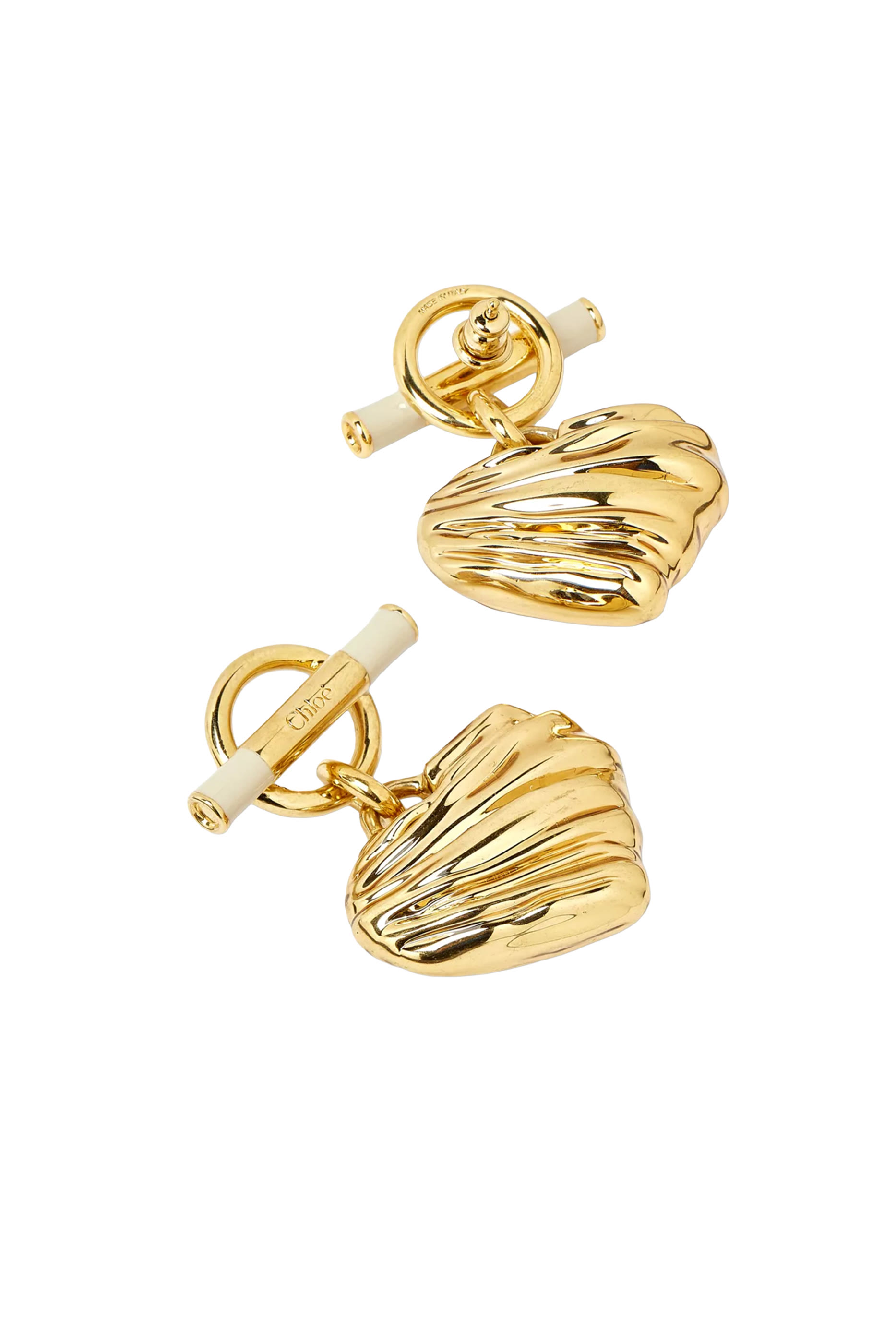 Pleated Heart Earrings, Brass, Enamel  Resin