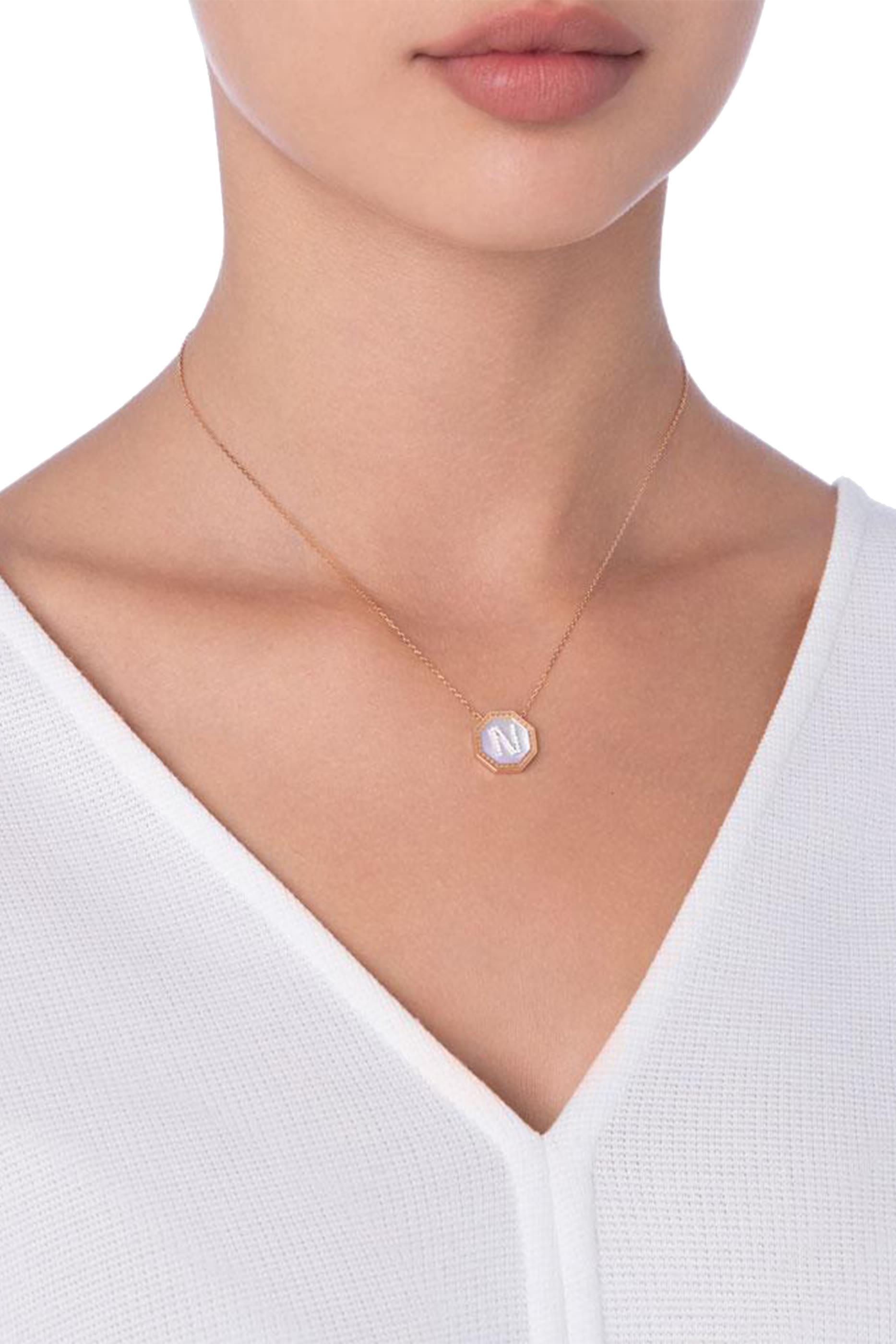  Harf Turath Letter A Pendant Necklace, 18k Rose Gold, Diamonds  Mother of Pearl