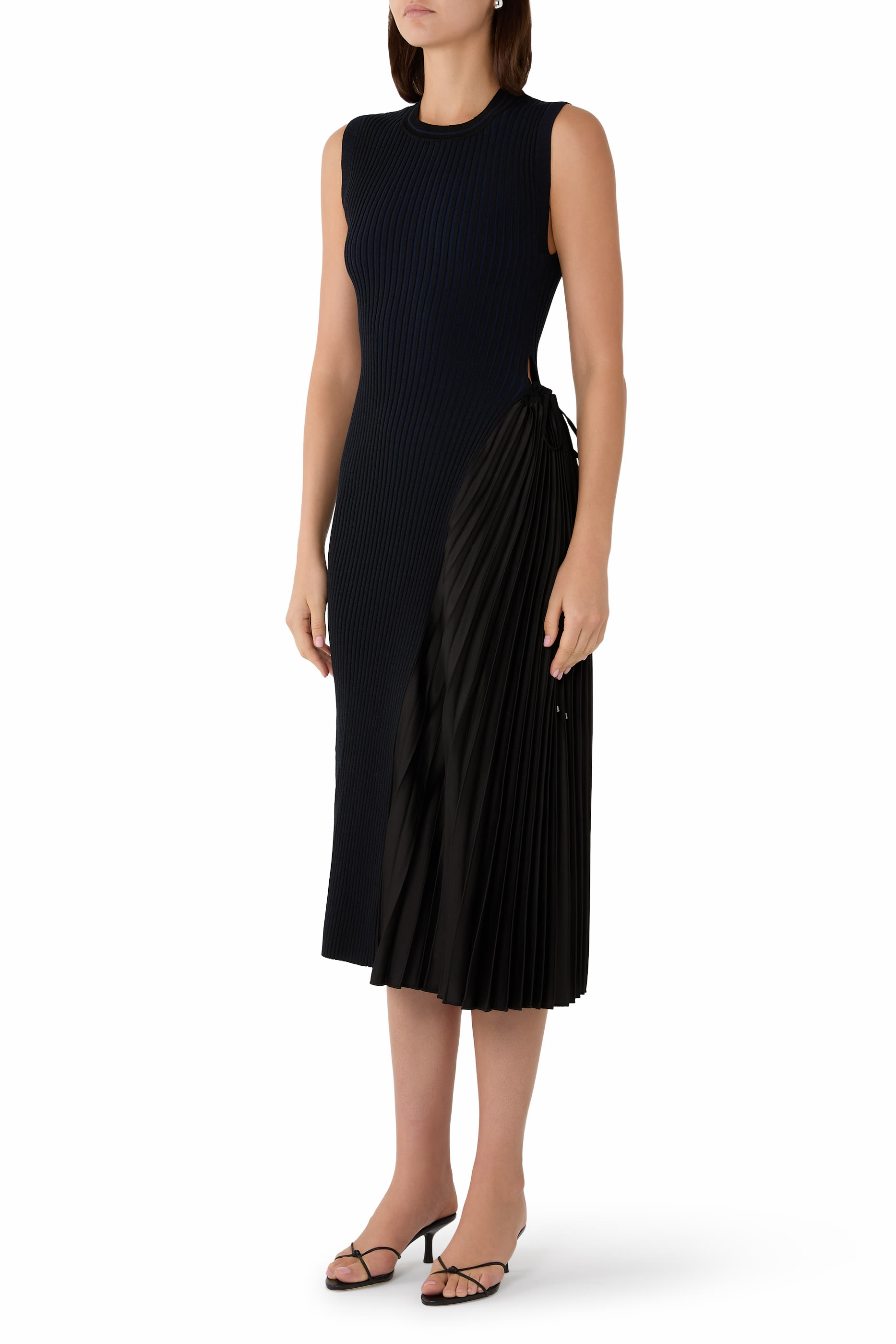 Pleated Side Insert and Drawstring Long Dress
