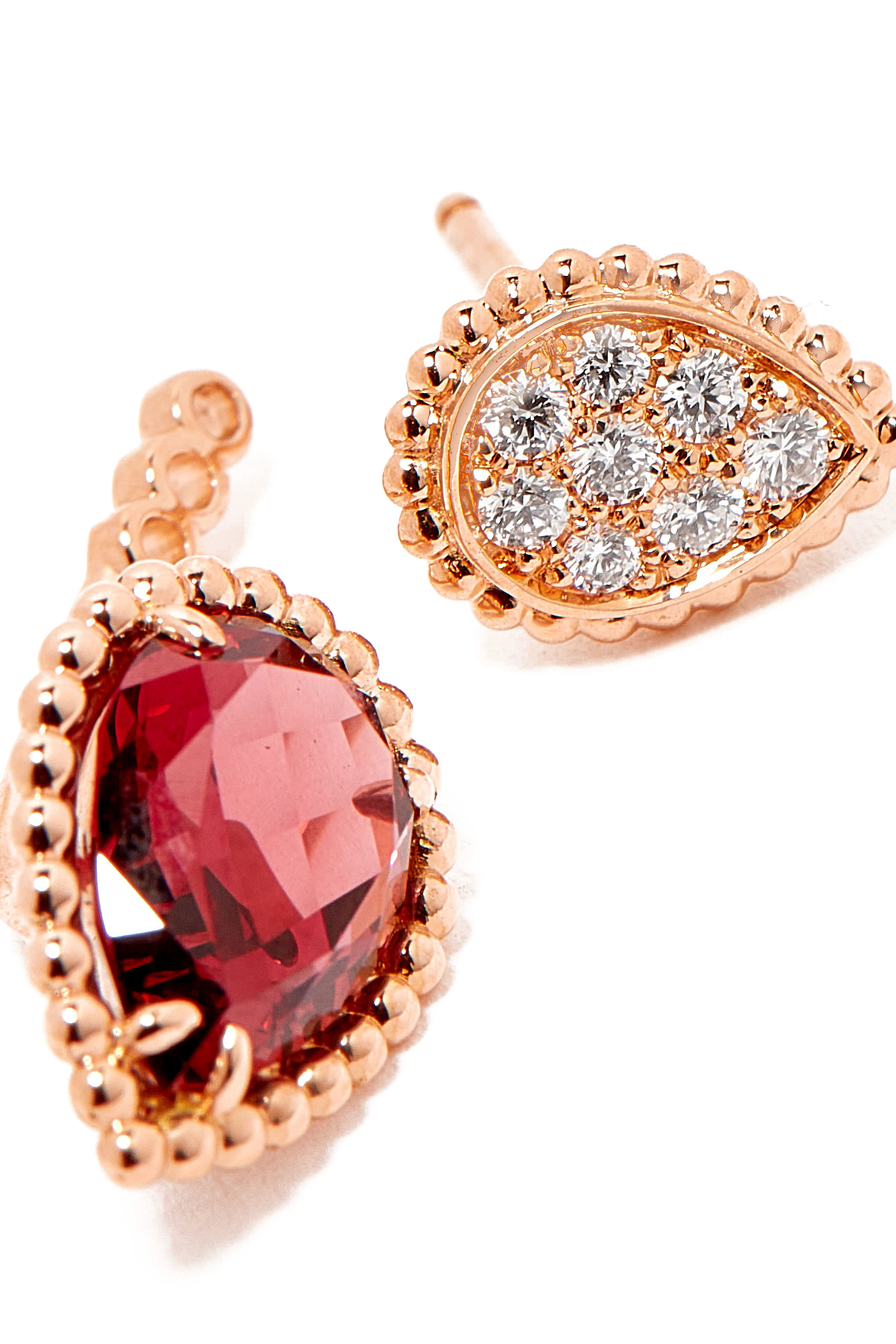 Serpent Boh&egrave;me Double Motif Single Stud Earring, 18k Yellow Gold with Diamonds  Rhodolite