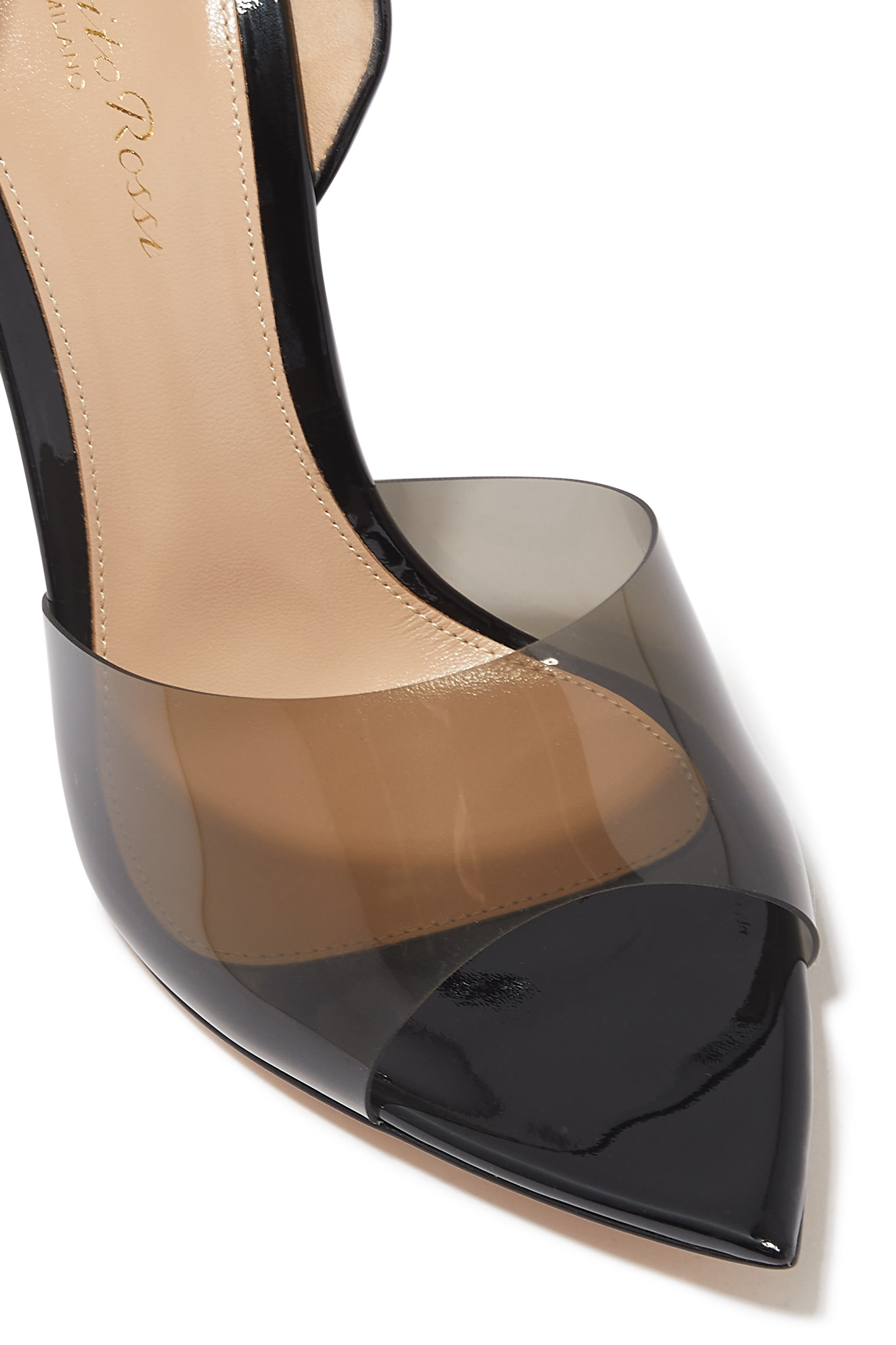 Bree 105 Open Toe Pumps in Plexi and Leather