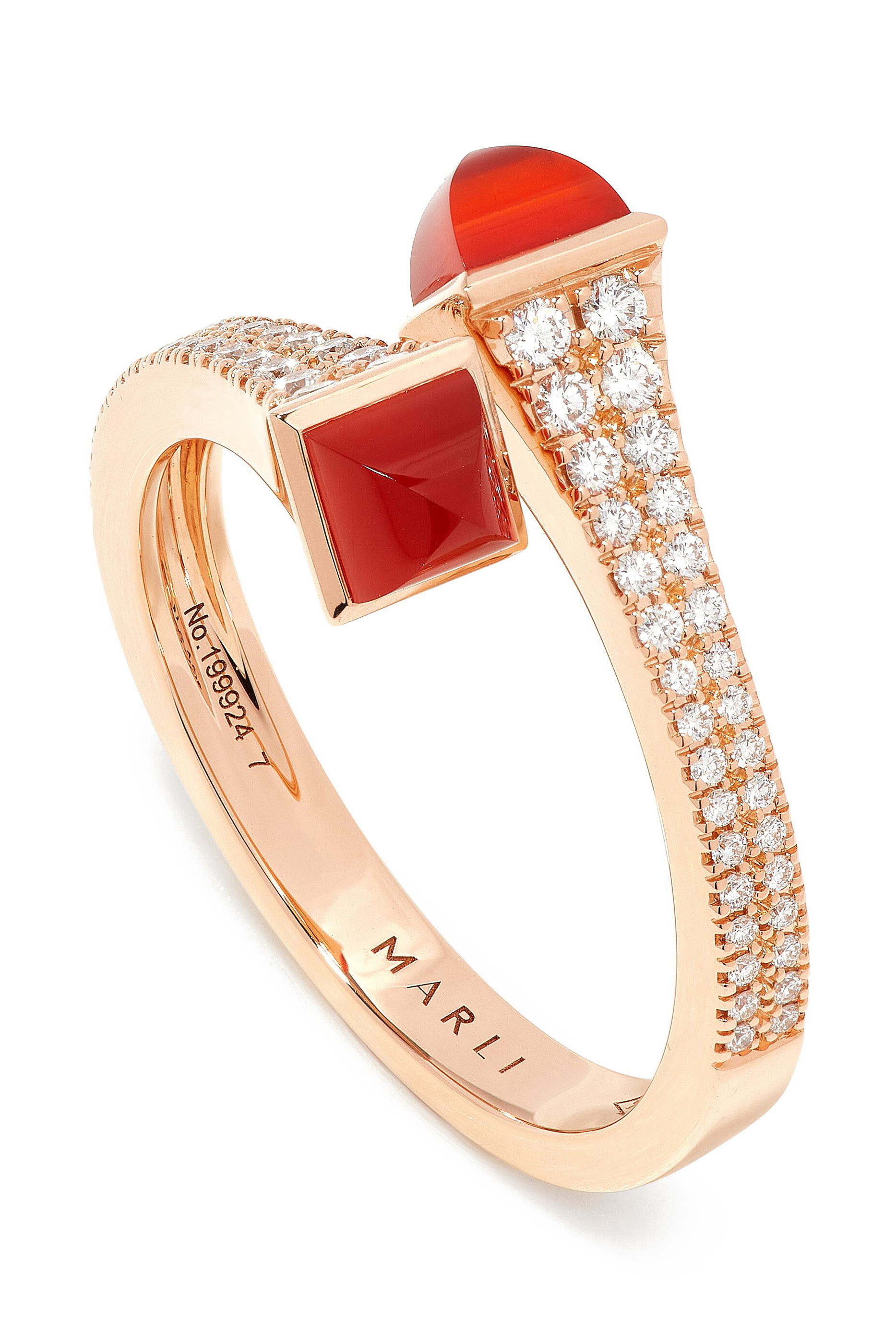 Cleo Slim Ring, 18k Rose Gold with Red Agate  Diamonds