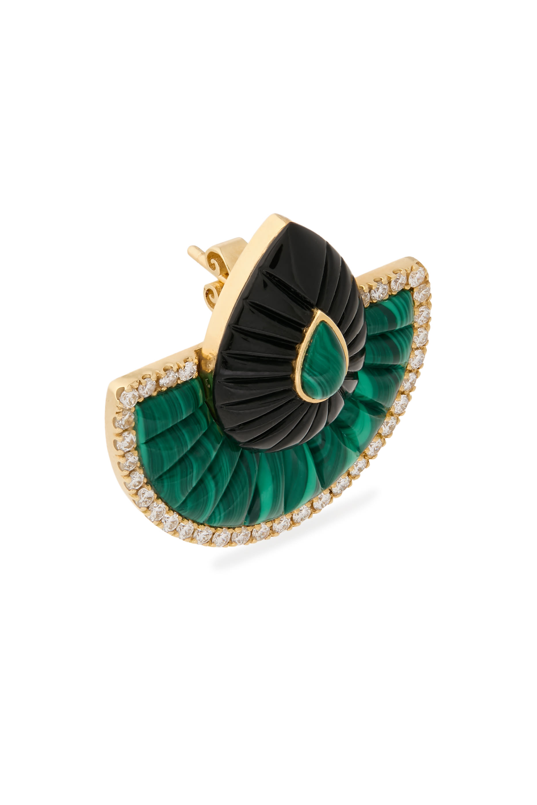 Bond Street Fan Earrings, 18K Yellow Gold with Malachite, Black Onyx  Diamonds