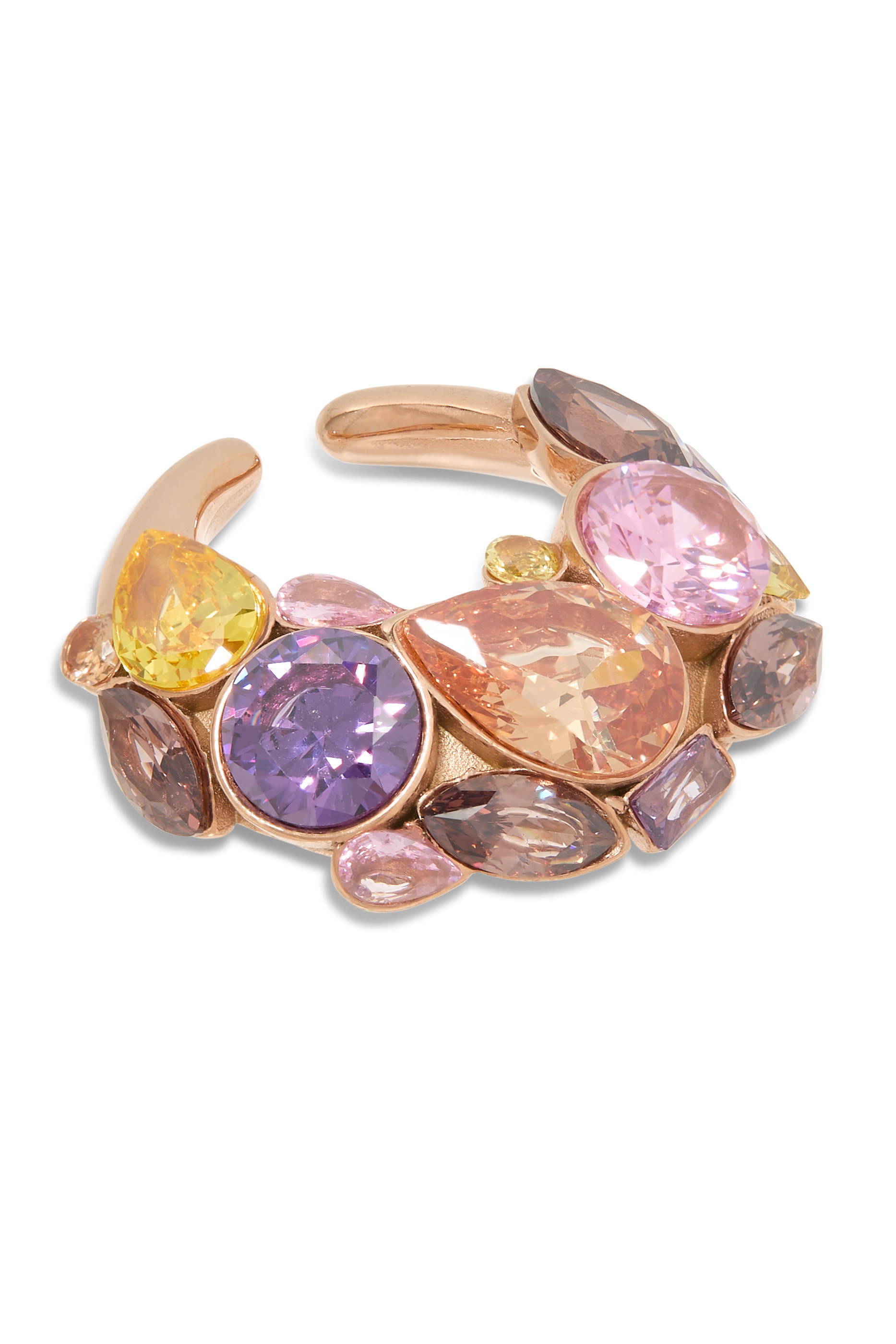Round Single Ear Cuff, Gold-Plated Stainless Steel  Crystals