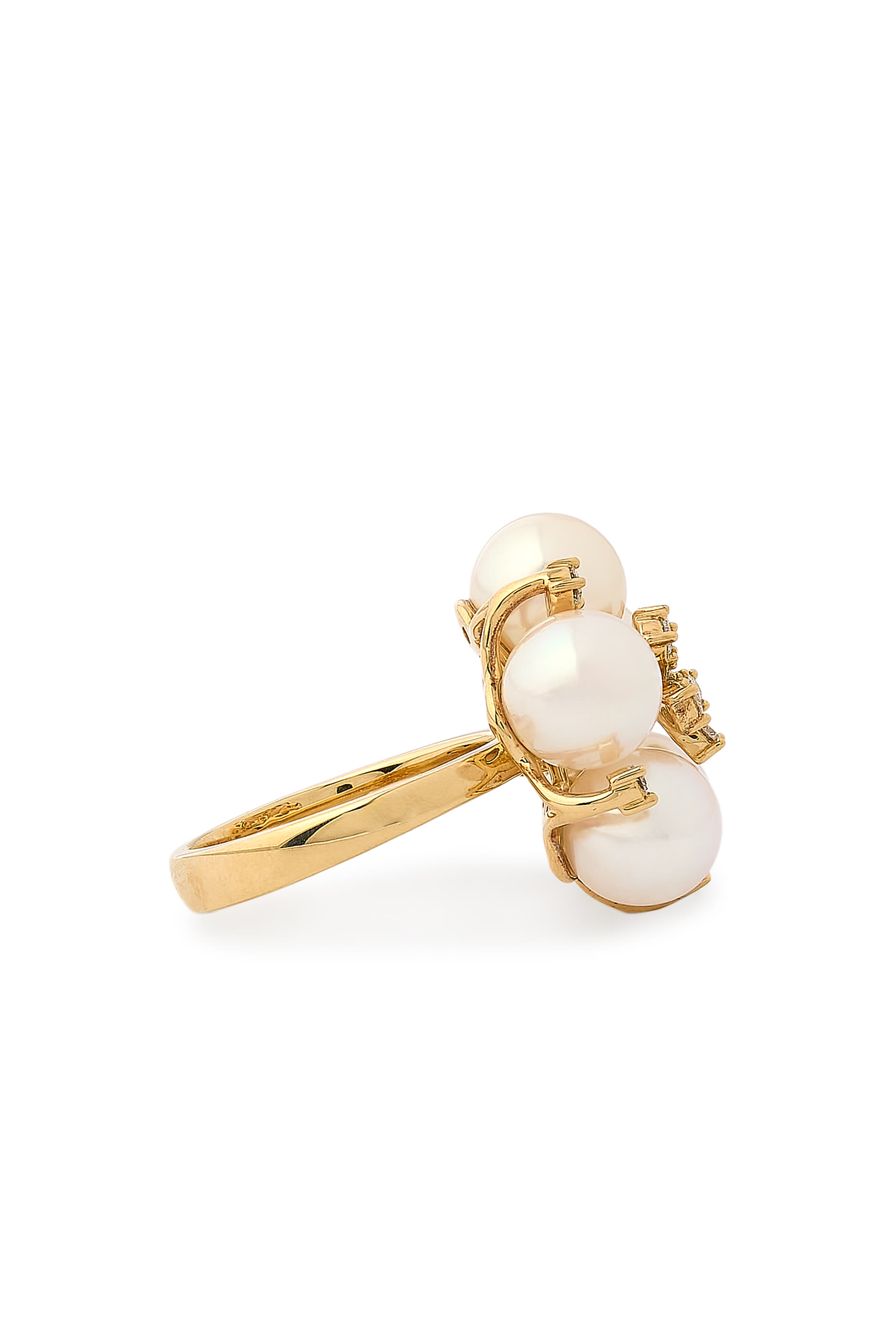 Raindrop Flower Ring, 18K Yellow Gold with Pearls  Diamonds