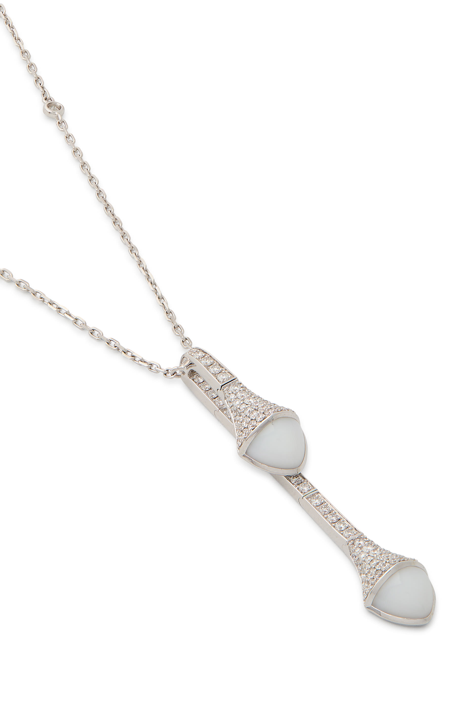 Cleo Long Chain Drop Pendant Necklace, 18k White Gold, Agate  Diamonds