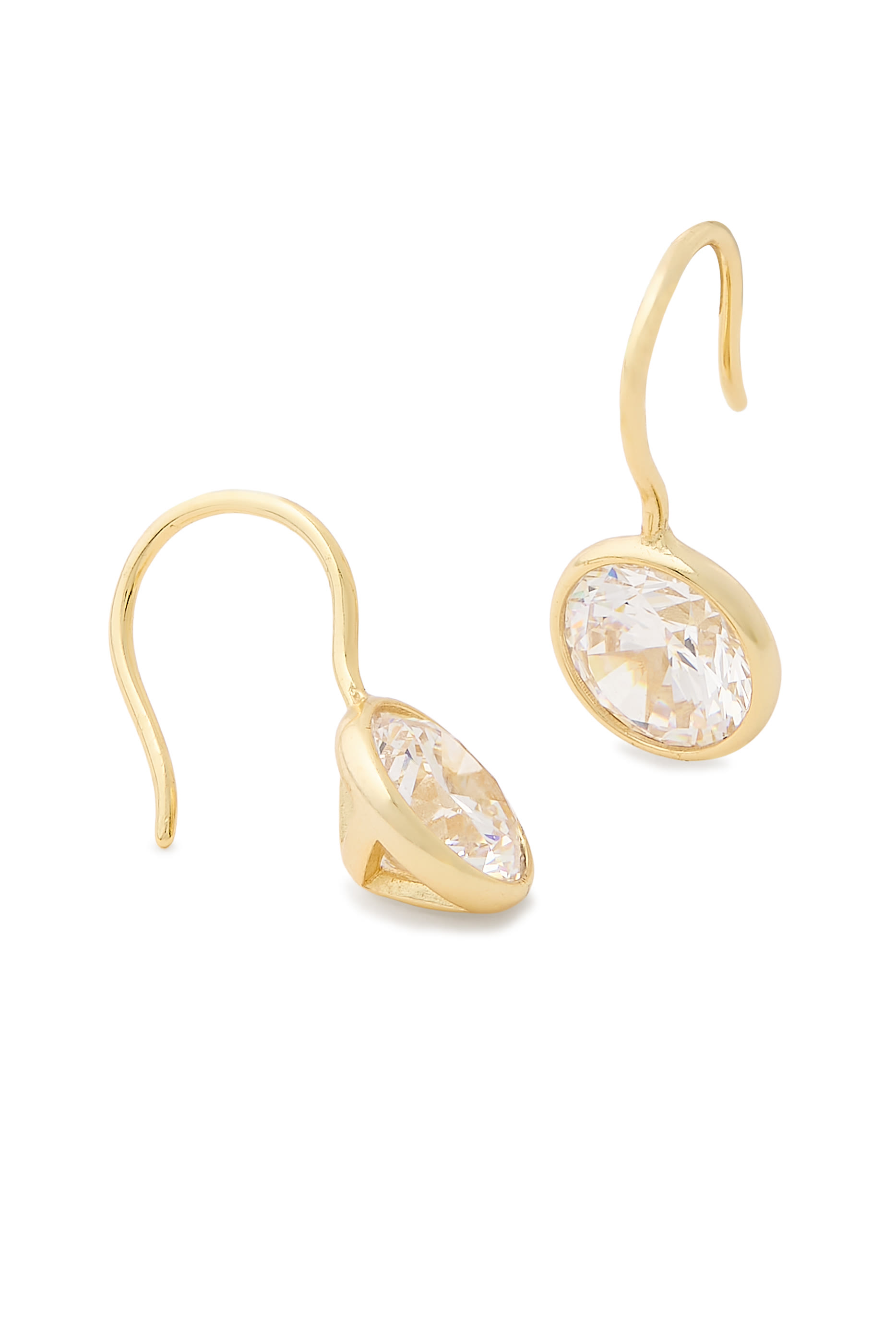 Bezel French Hook Earrings, 14k Vermeil on Sterling Silver  Cubic Zirconia