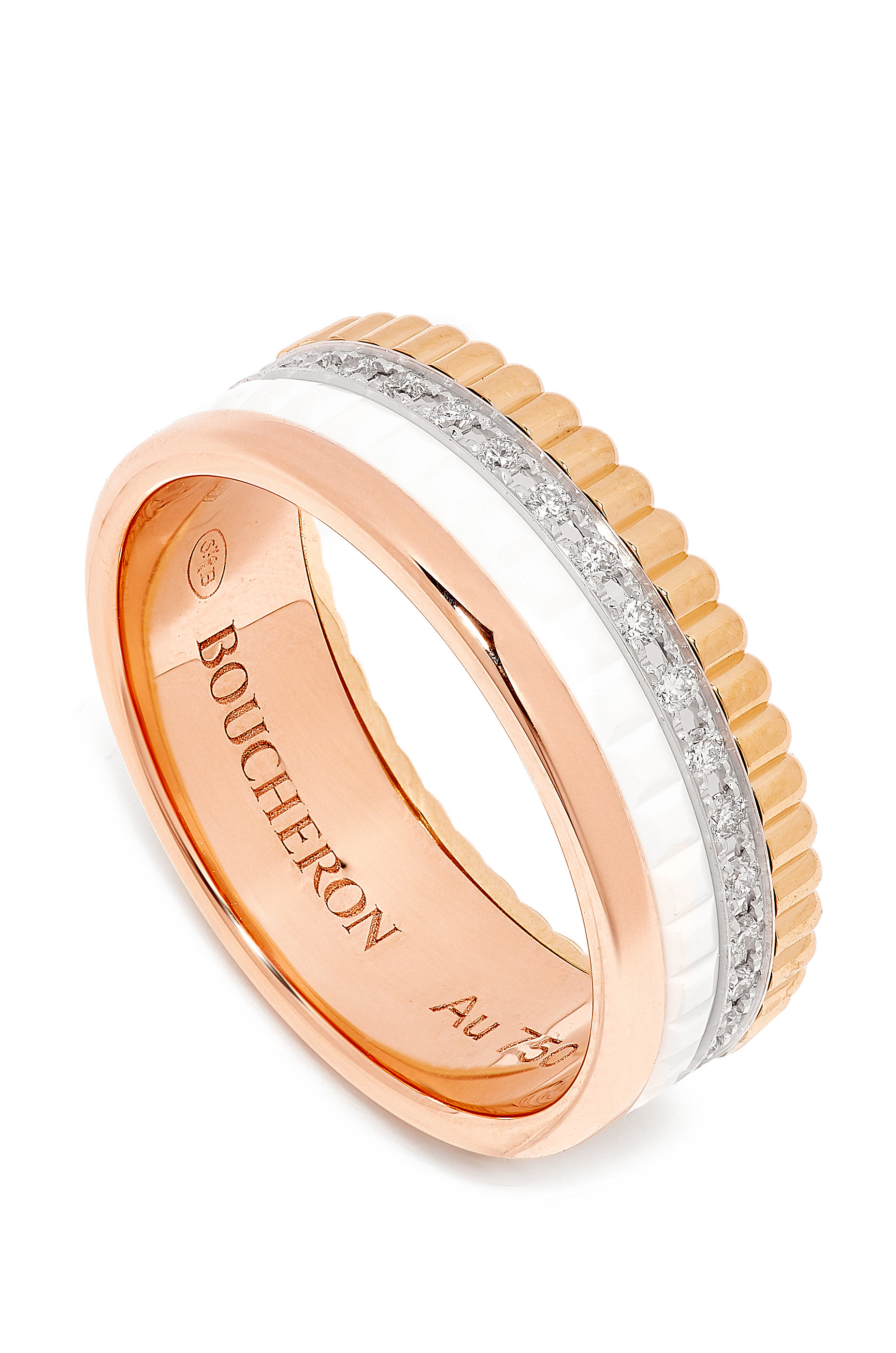 Quatre White Edition Small Ring, Paved With Diamonds, 18K Mix Gold And White Hyceram