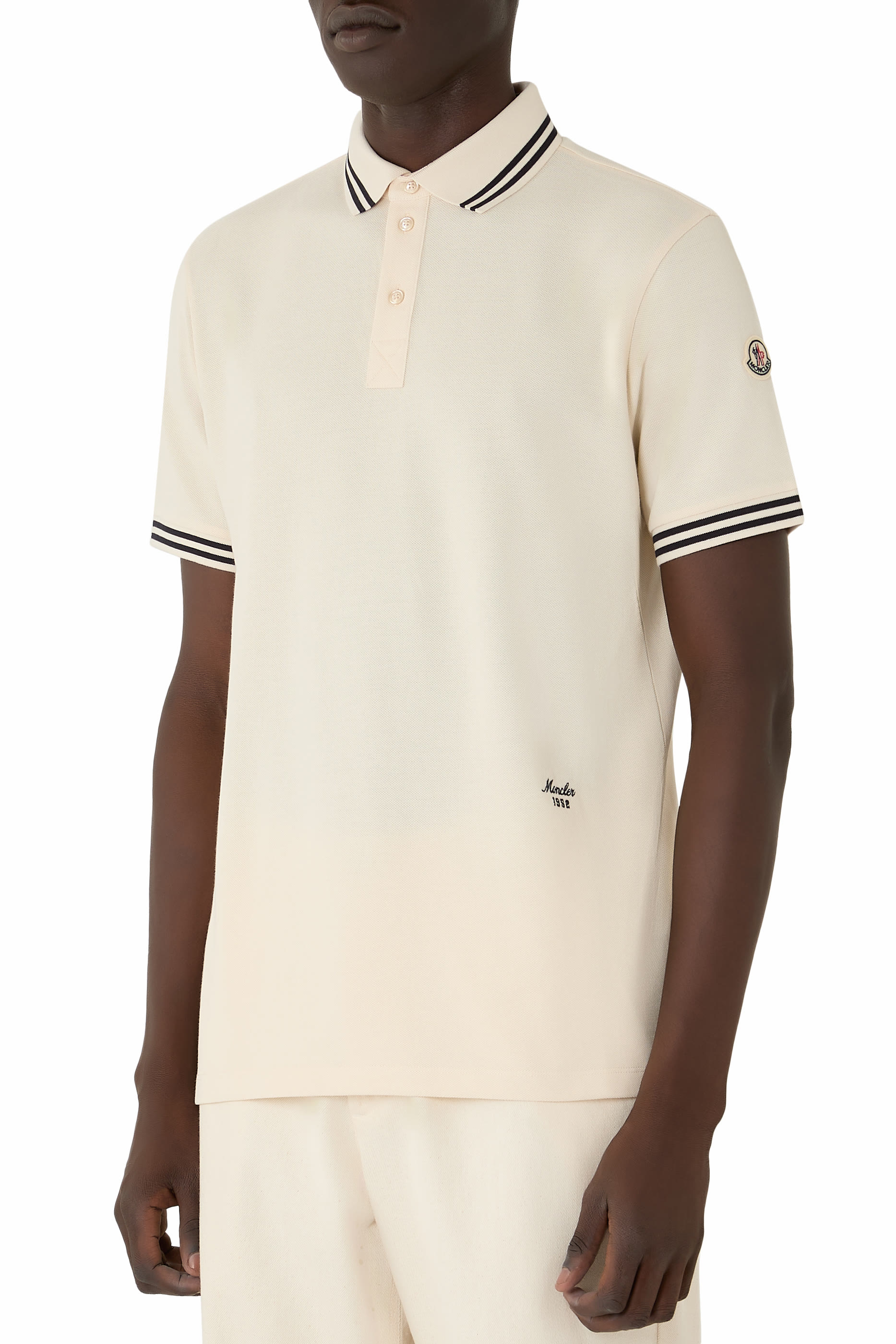  Striped Trim Cotton Piquet Polo Shirt