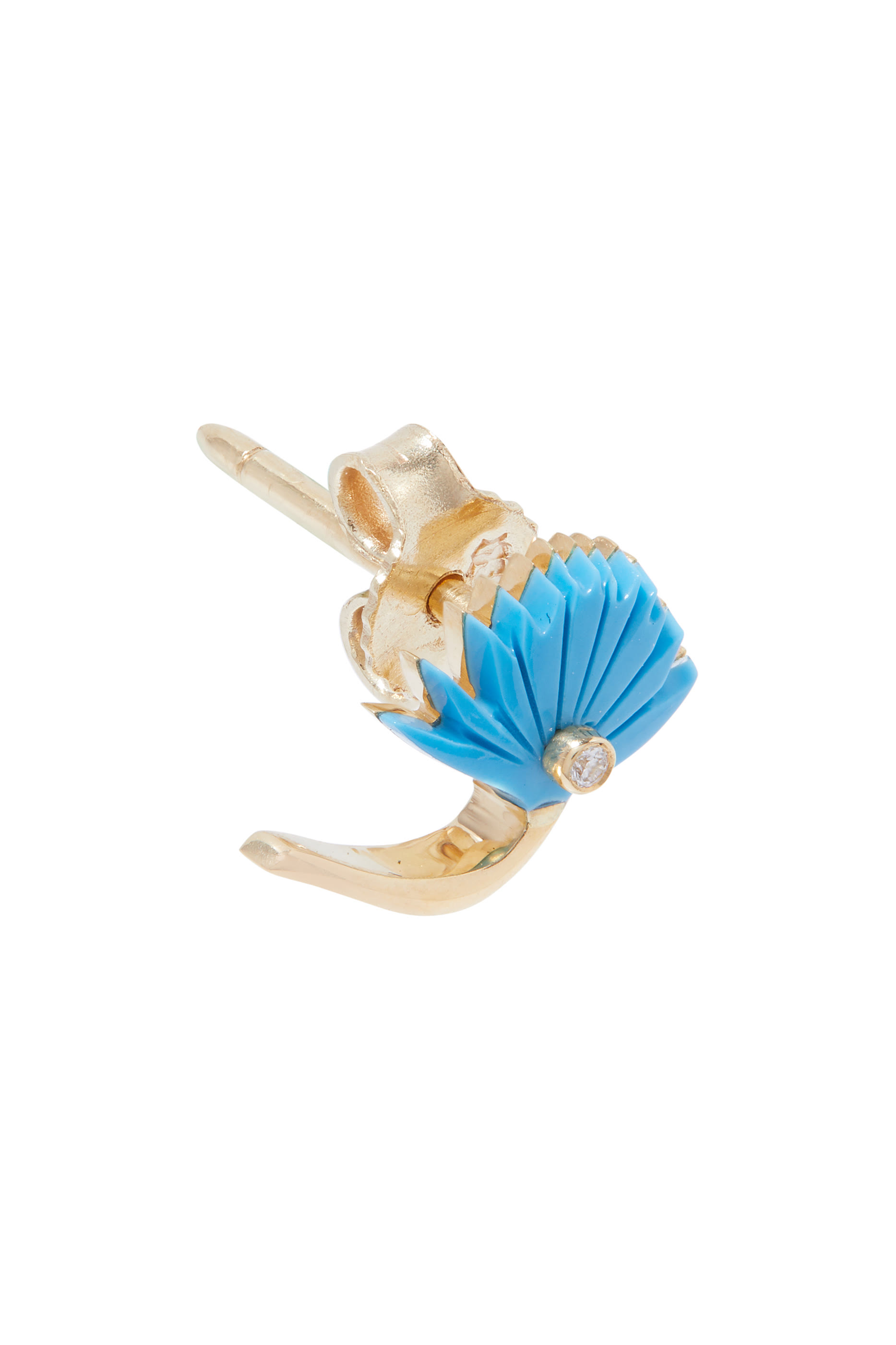 Flower Stud Earrings, 18k Yellow Gold  Turquoise Stone, Diamonds