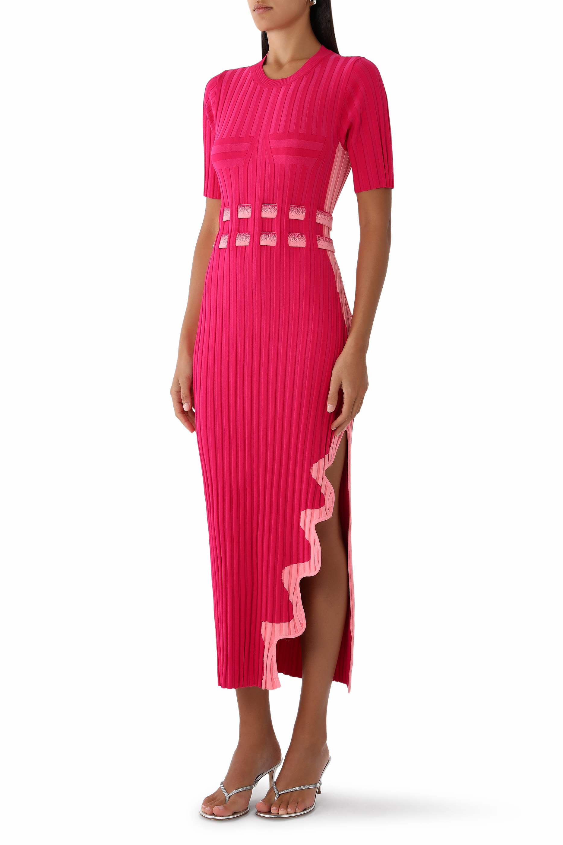 Jodie Pleated Dress with Wavy Side Slit