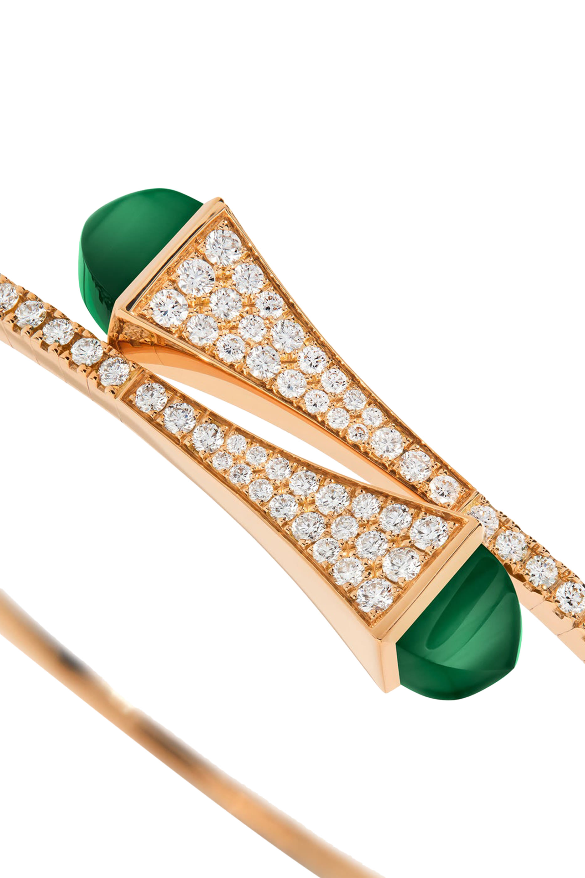 Cleo Midi Bangle, 18k Pink Gold with Green Agate  Diamonds