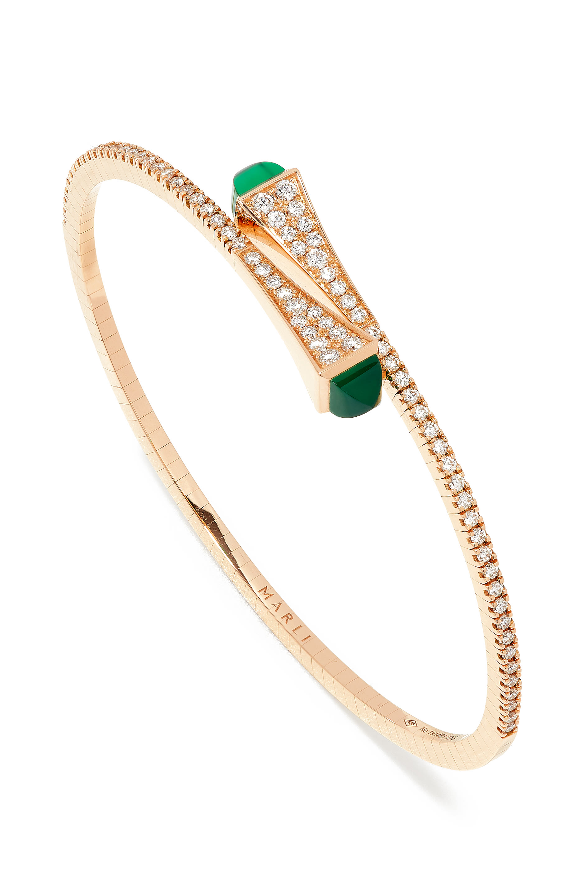 Cleo Slim Bangle, 18k Pink Gold with Green Agate  Diamonds