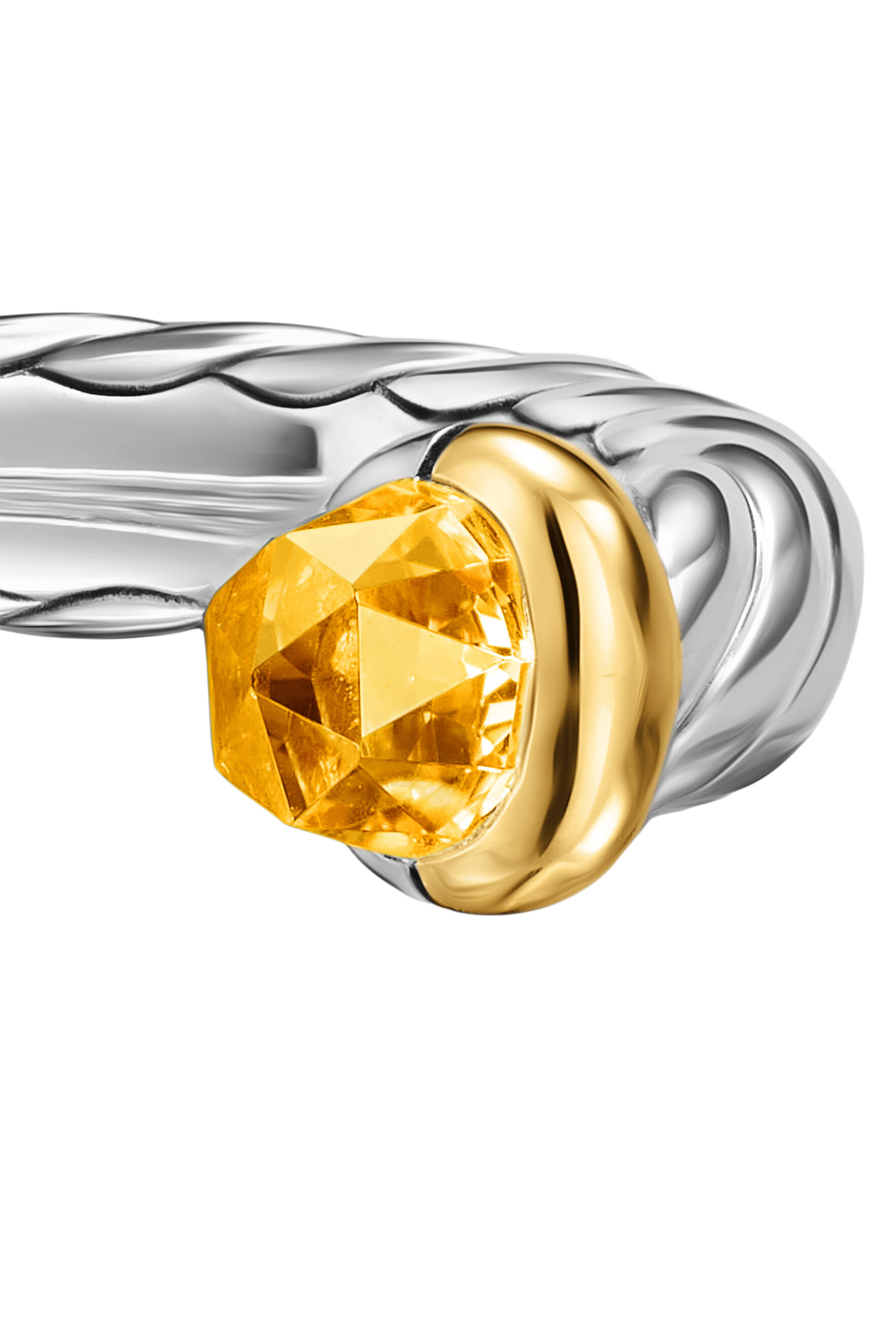 Petite Cable Open Ring, Sterling Silver with 14K Yellow Gold   Citrine