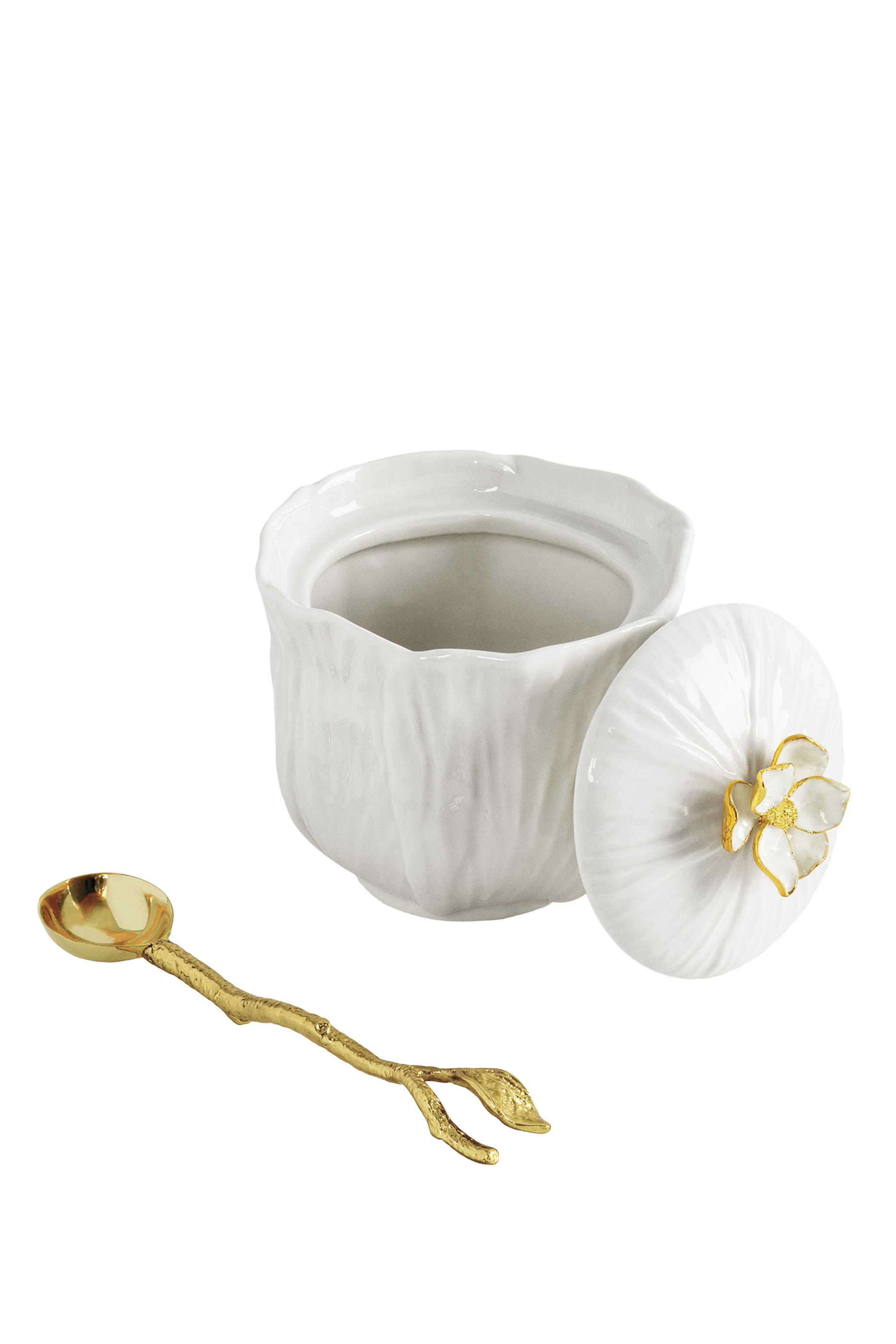 Gardenia Porcelain Sugar Pot  Spoon Set