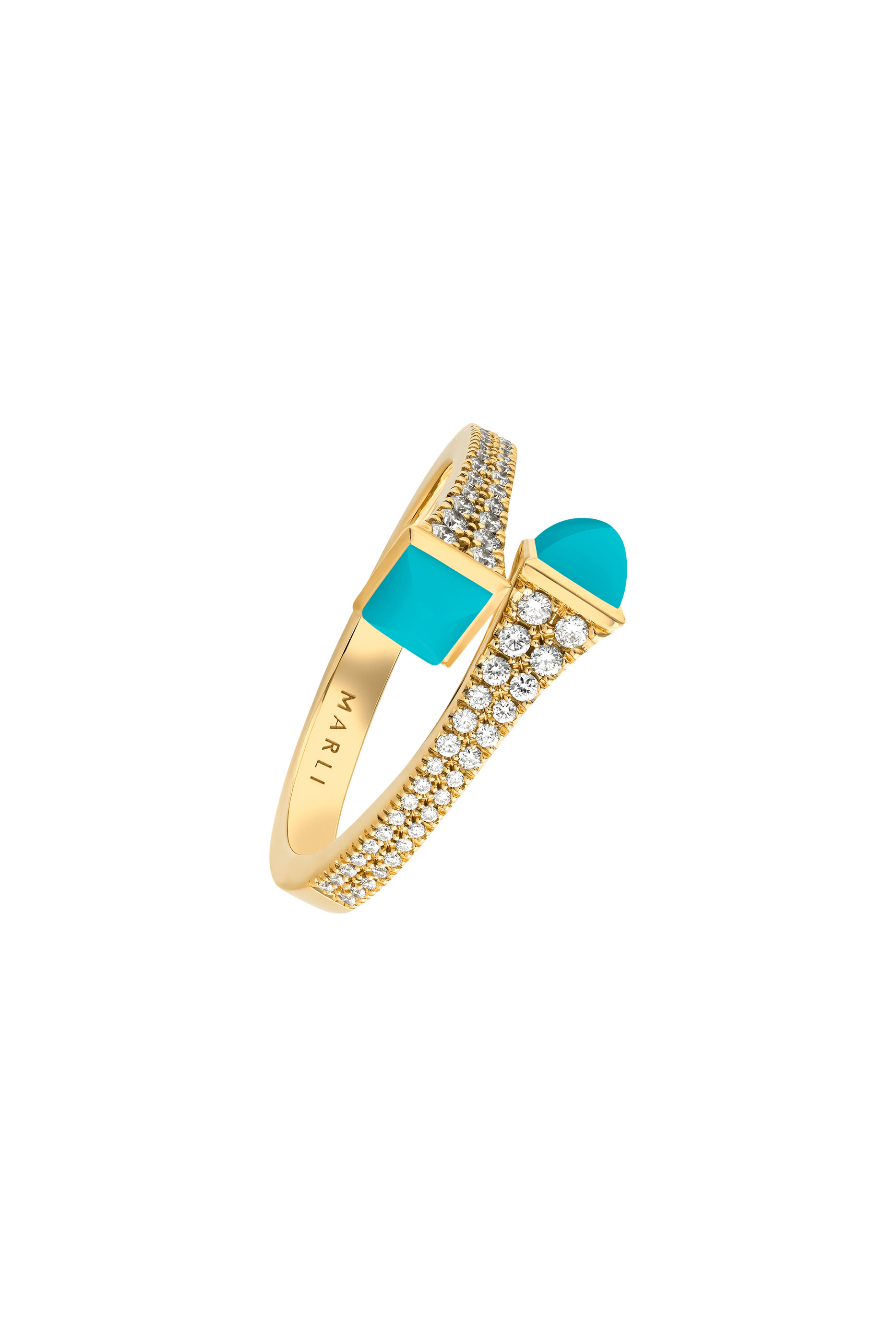 Cleo  Slim Ring, 18k Yellow Gold with Turquoise  Diamonds
