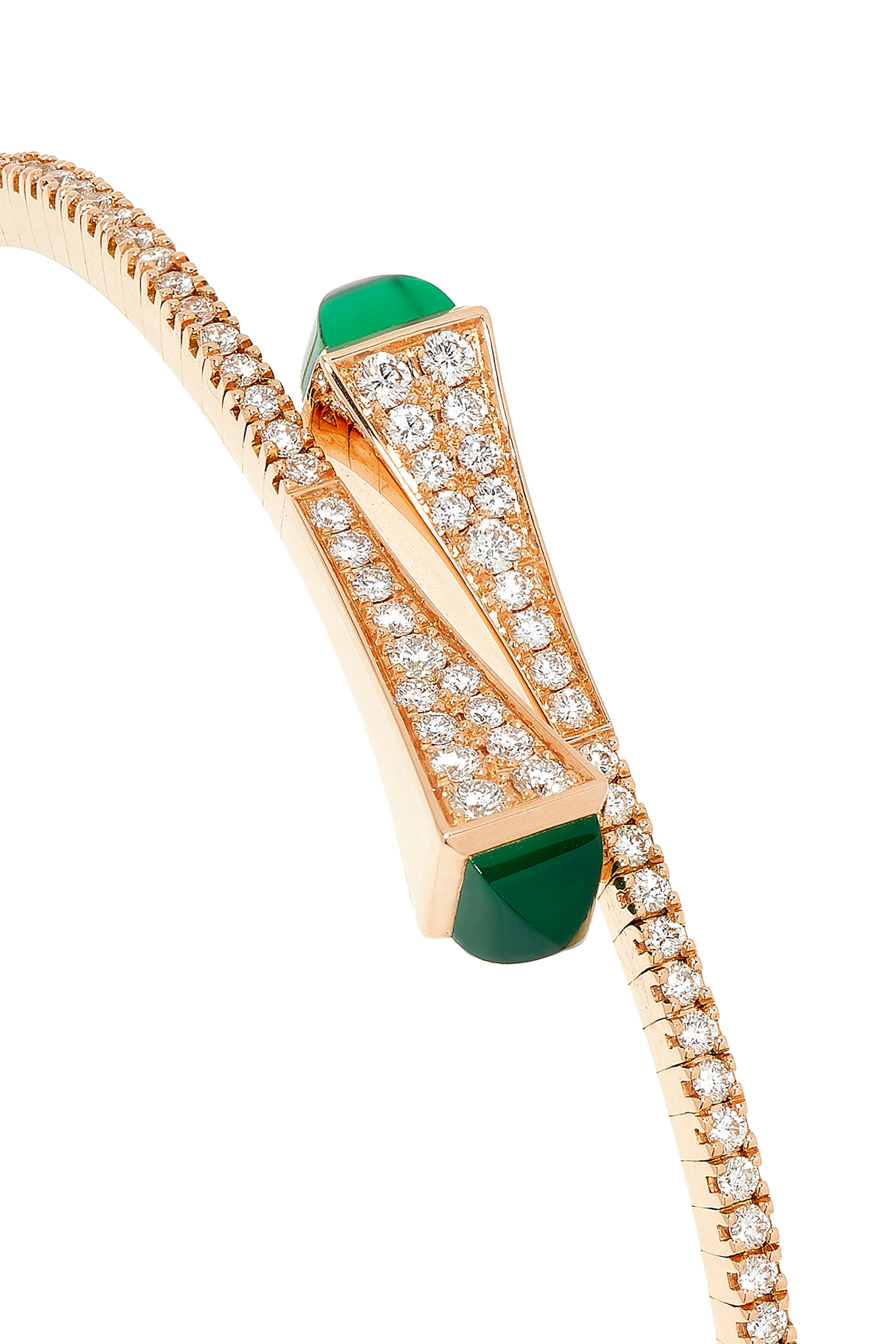 Cleo Slim Bangle, 18k Pink Gold with Green Agate  Diamonds